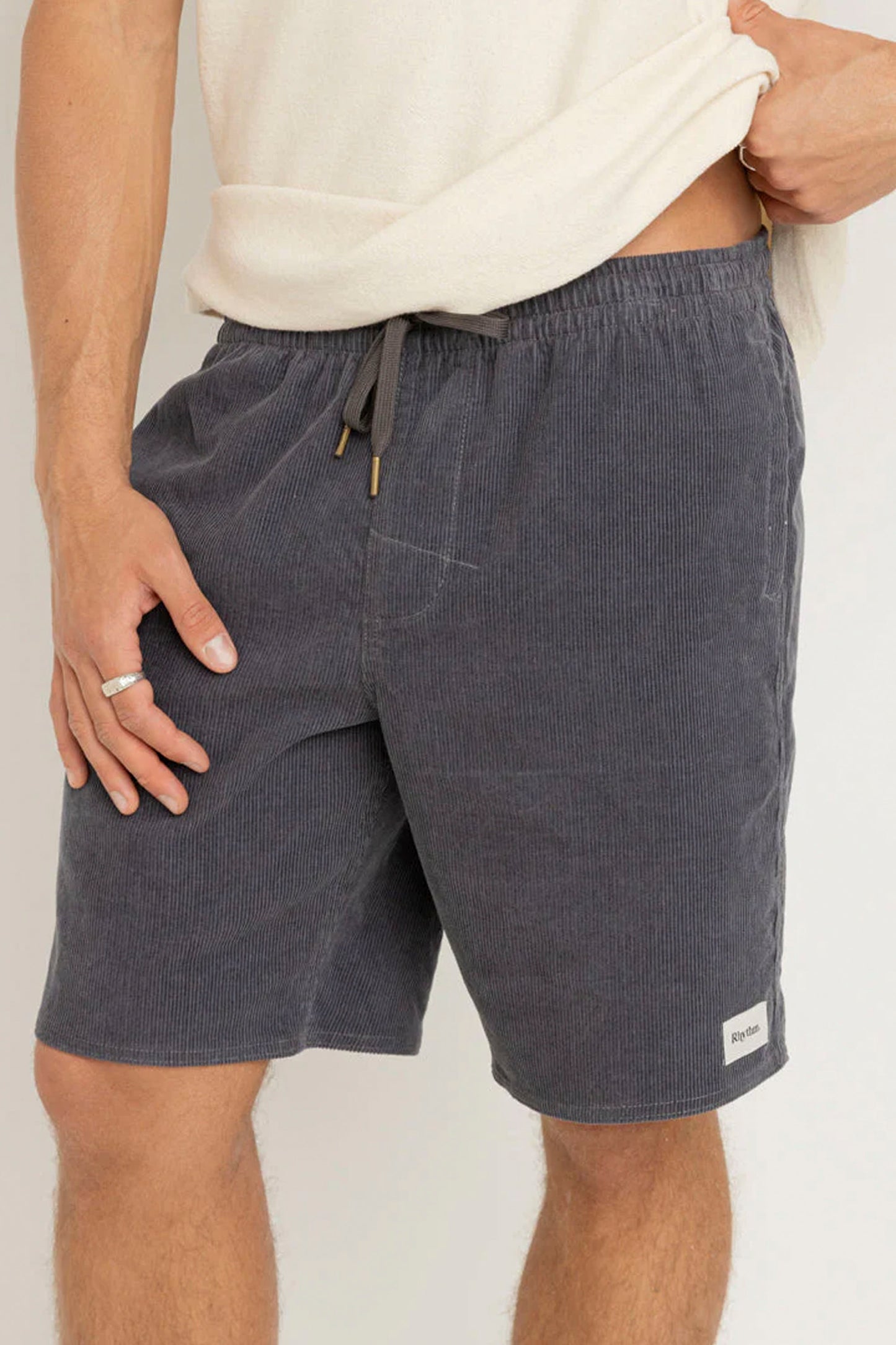 RHYTHM Bouquet Cord Jam Short in slate featuring corduroy fabric and vintage-inspired surf style