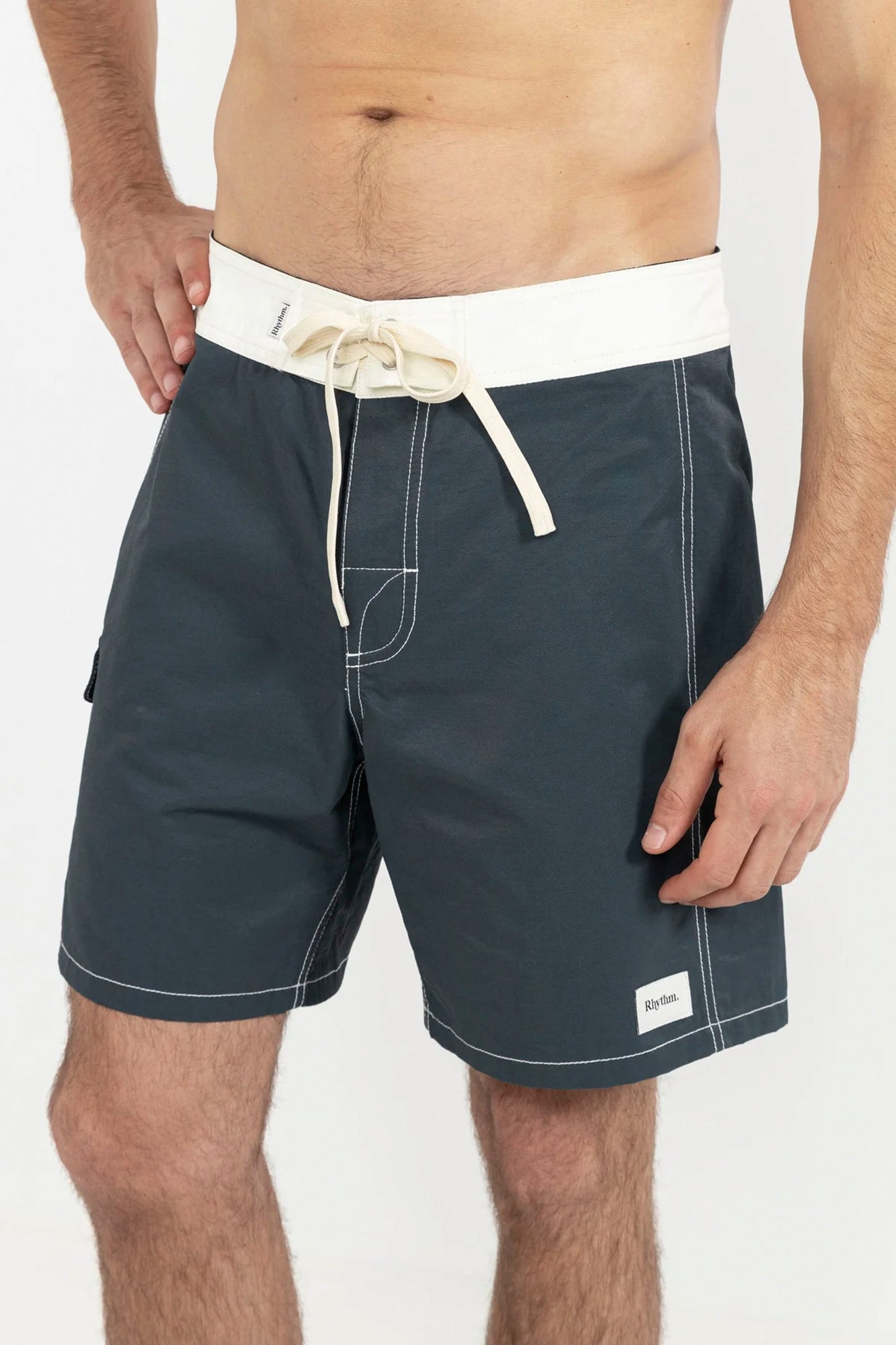 RHYTHM Breakers Block Trunk in stone blue featuring classic surf style and performance design