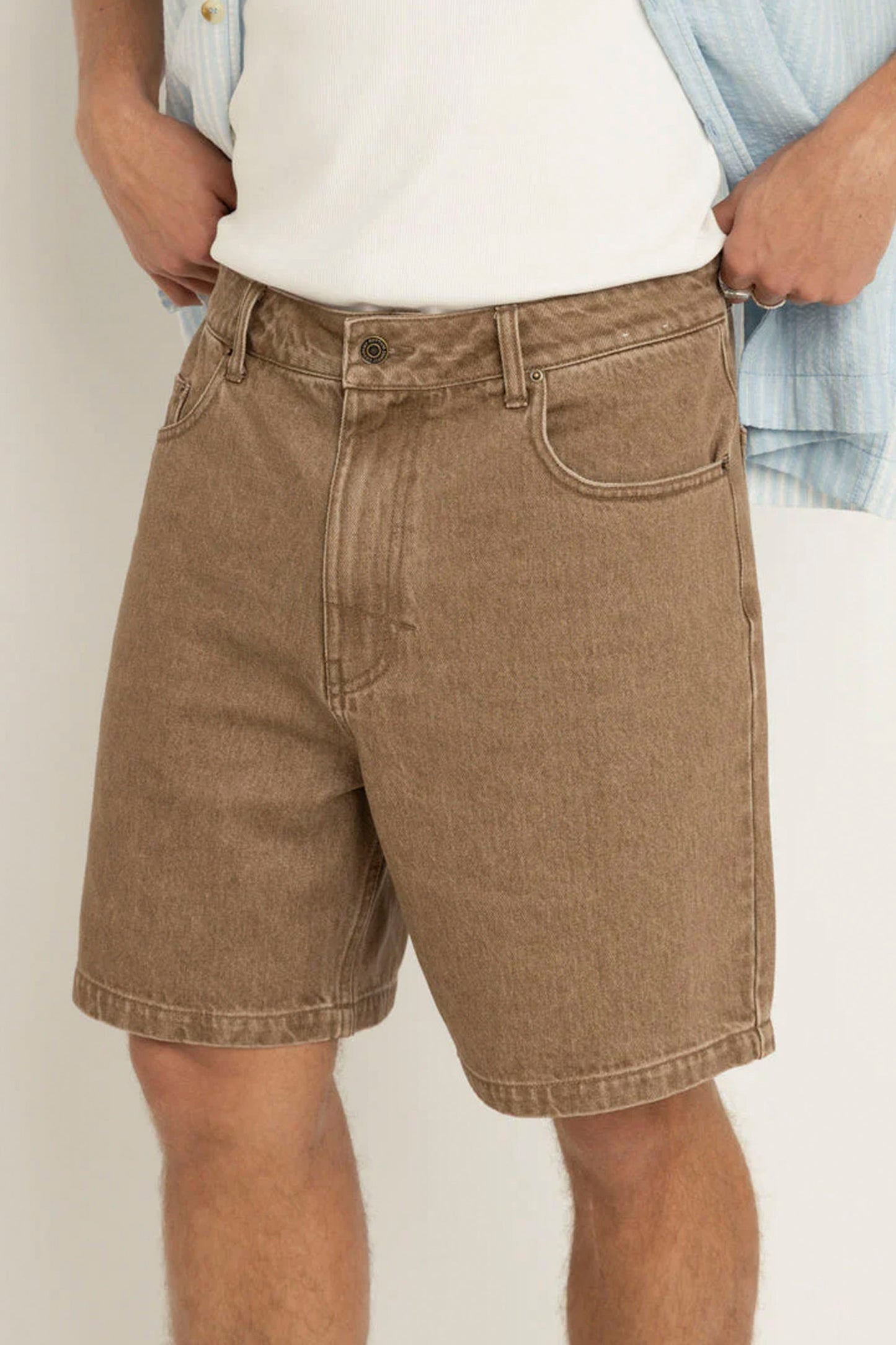 RHYTHM Subtle Denim Short in chai featuring relaxed fit and coastal denim style