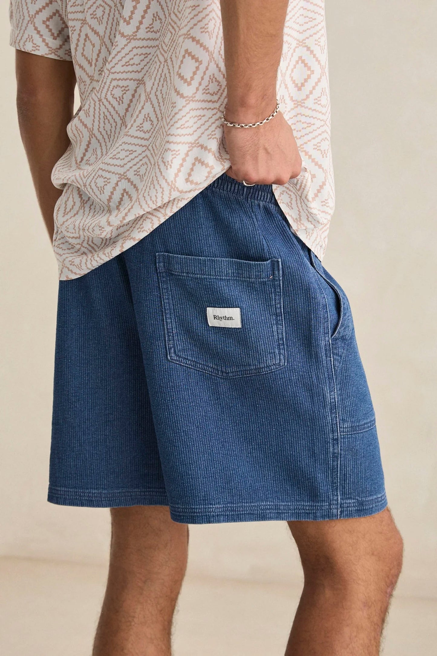 RHYTHM Textured Wale Jam Short washed indigo corduroy shorts for men
