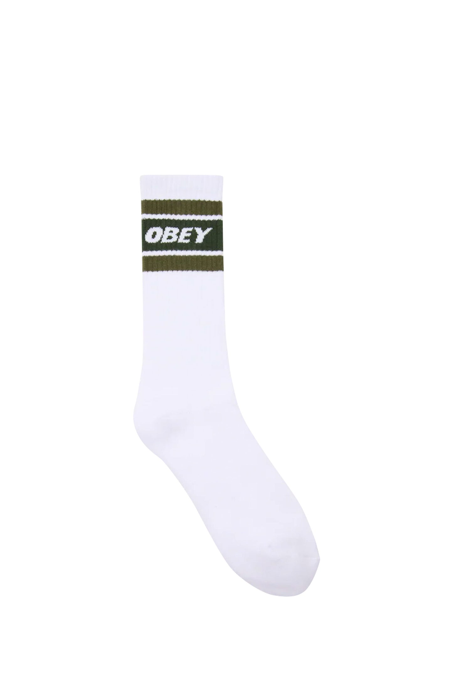 White sock with green band featuring 'OBEY' logo Pukas Surf Shop