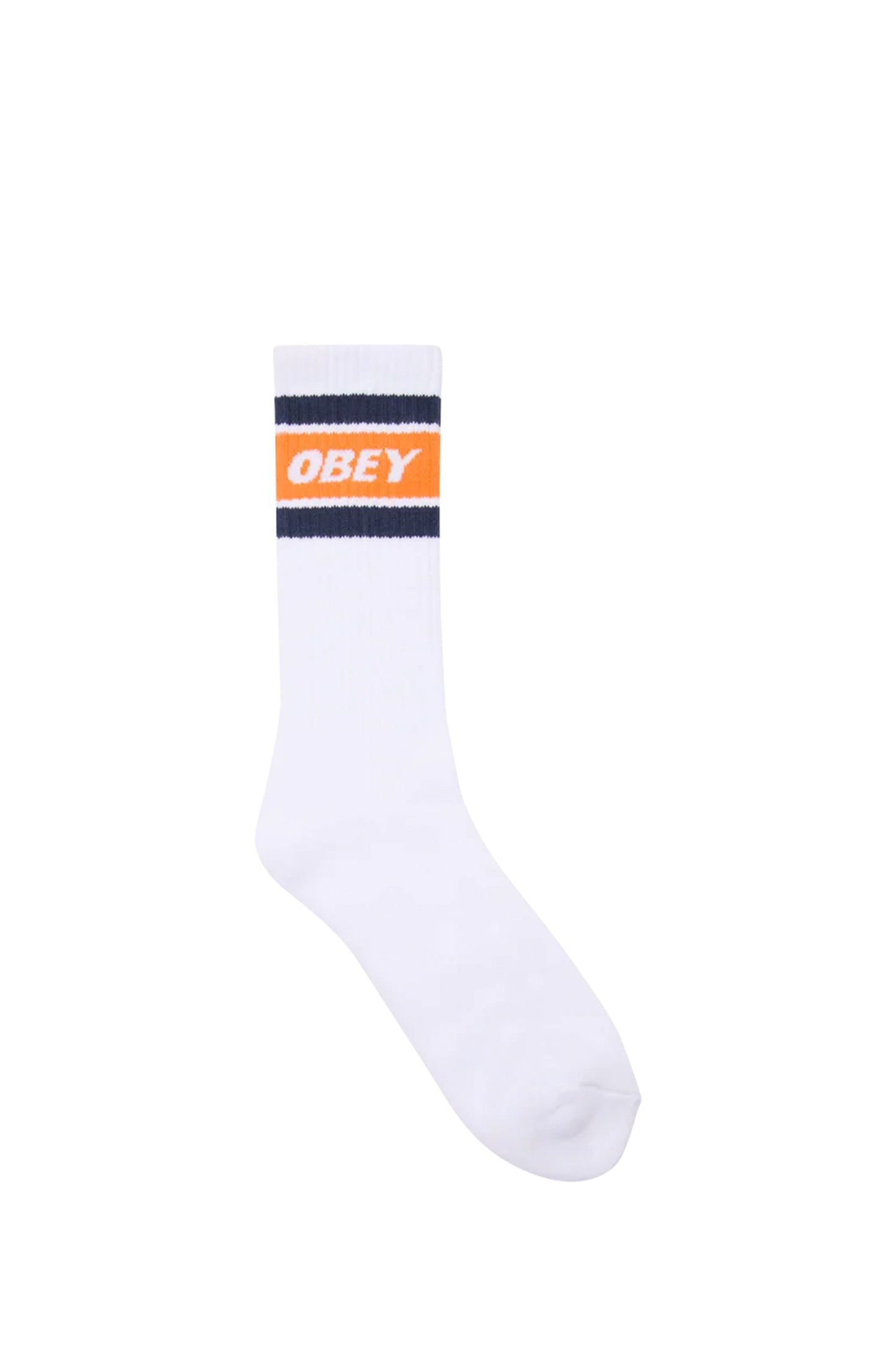 White sock with orange and navy OBEY label Pukas Surf Shop