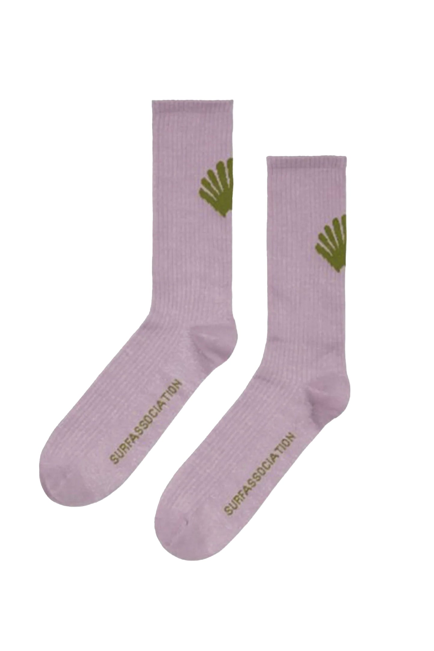 New Amsterdam pair of purple socks with green shell design Pukas Surf Shop