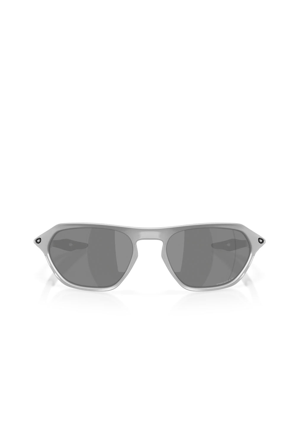SILVER-framed sunglasses with dark lenses on a white background