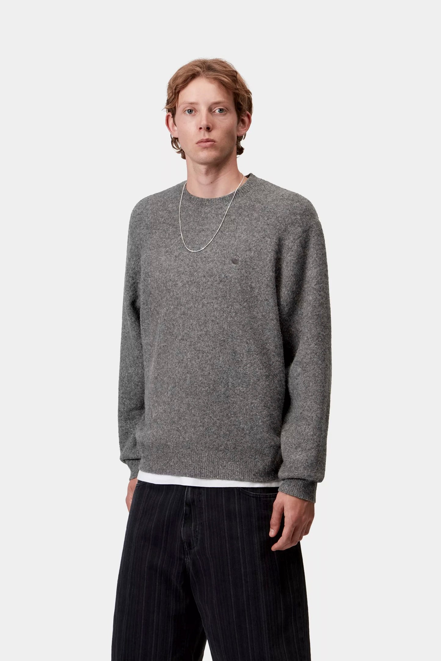 Pukas Surf Shop Carhartt WIP graphite knit sweater relaxed fit minimal embroidered logo