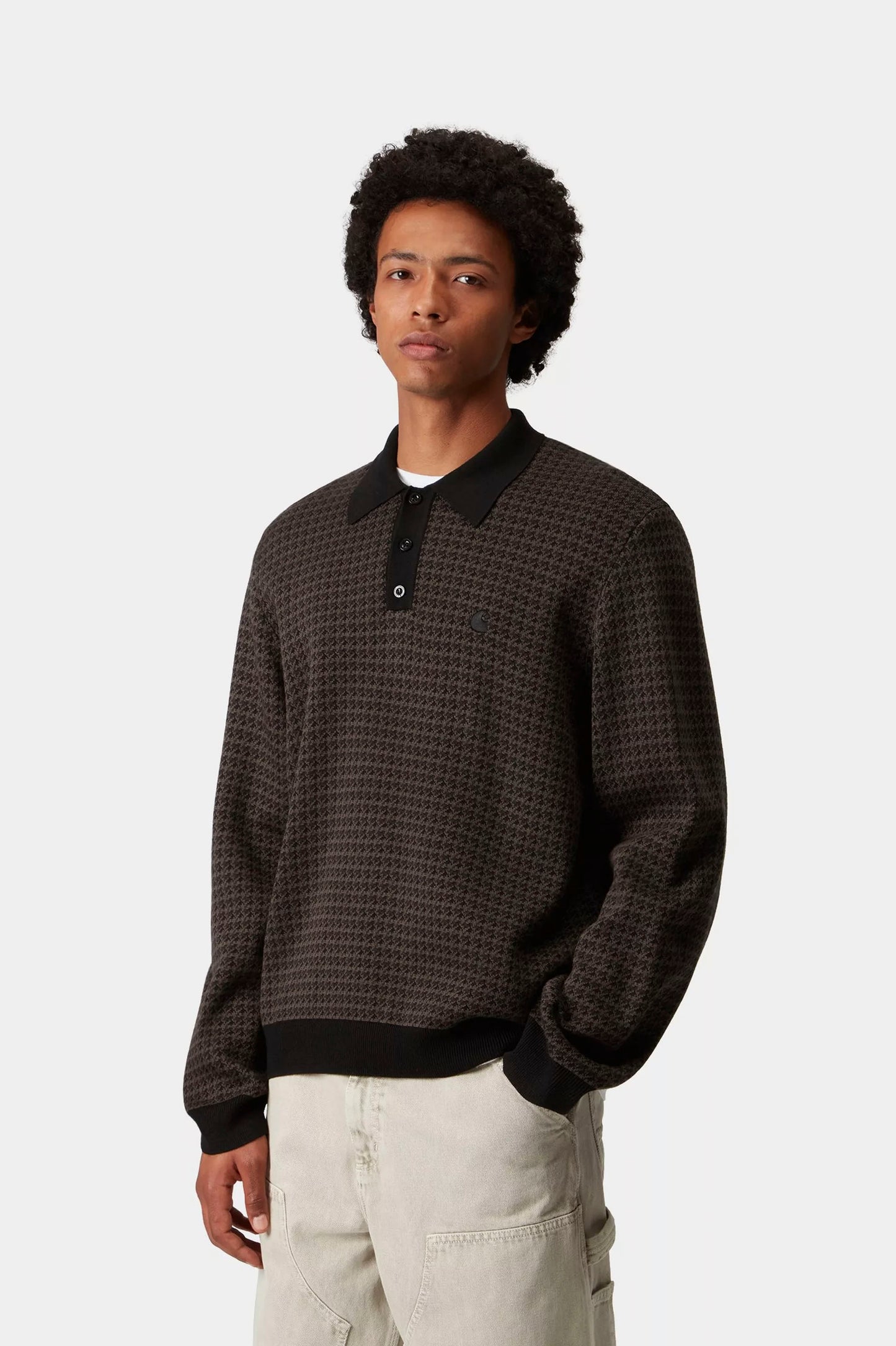 Pukas Surf Shop Carhartt WIP long-sleeve houndstooth polo vitola heather relaxed knit style