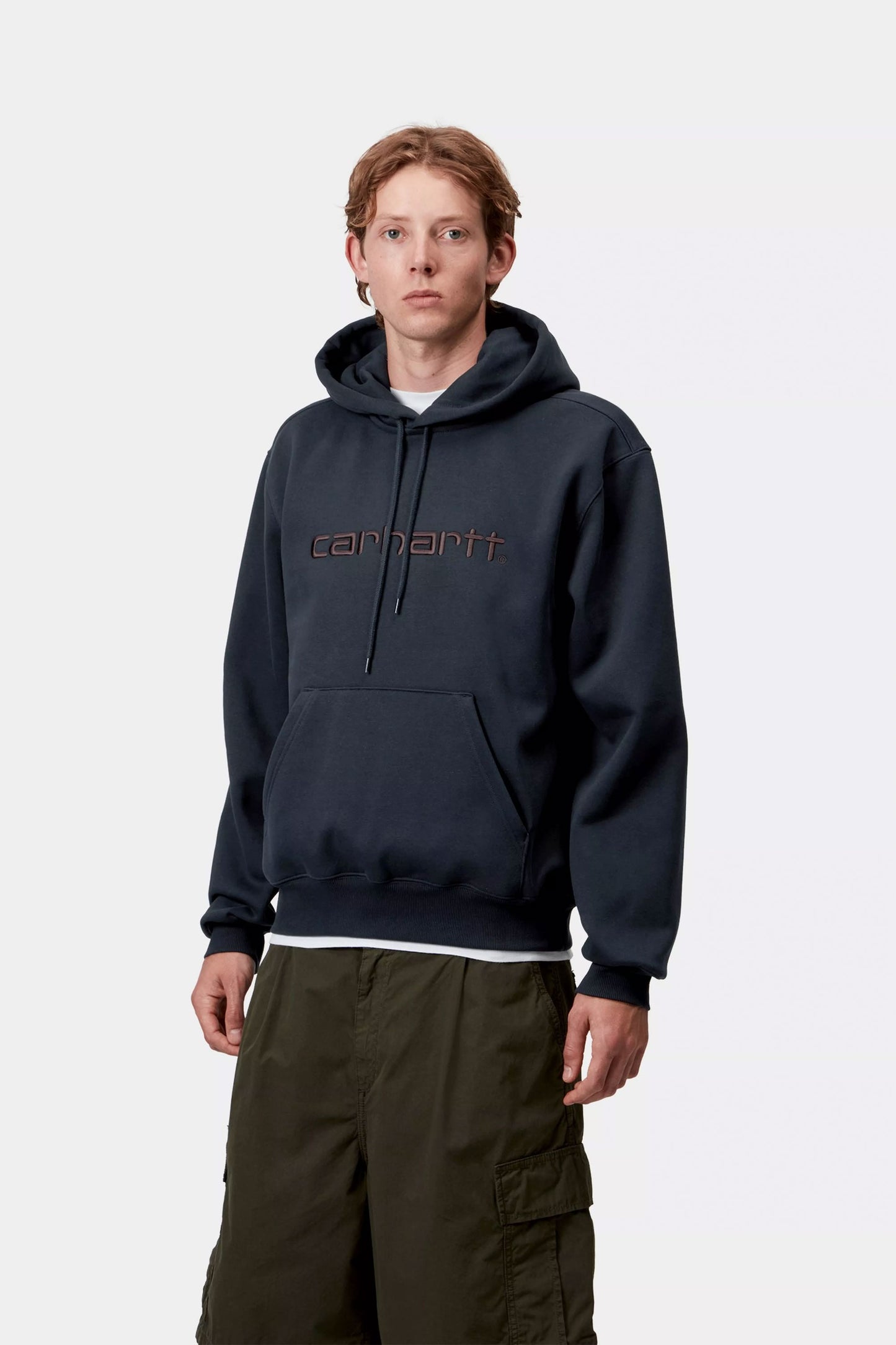 Pukas Surf Shop Carhartt WIP hooded pullover sweatshirt in Deep Night and Palisander