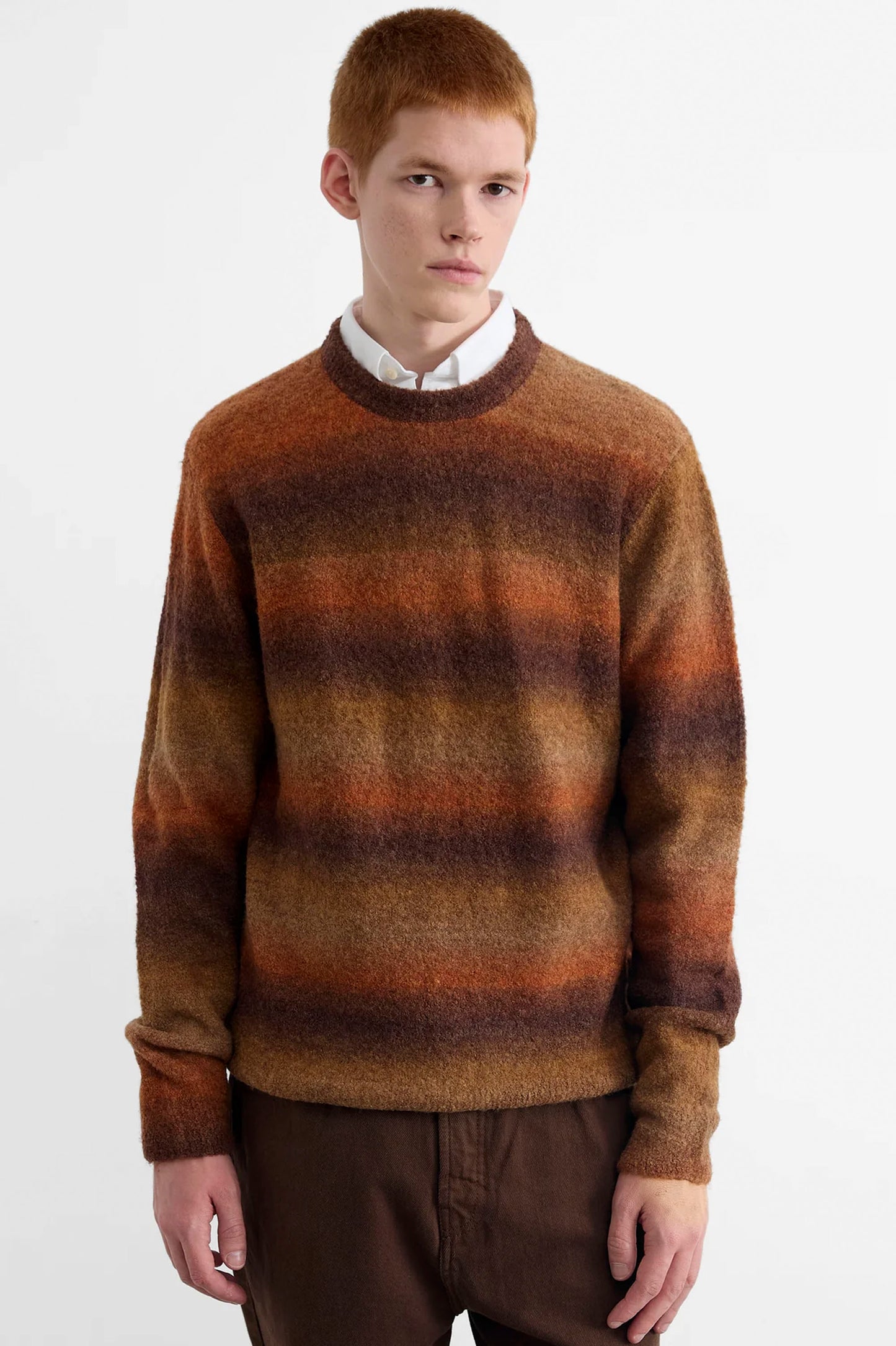 Edmmond Studios Pukas Surf Shop Oregon Sweater Plain Chocolate bouclé crew textured tan tones