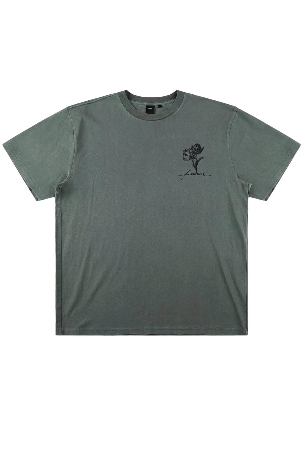 Gray t-shirt with a small graphic on a white background