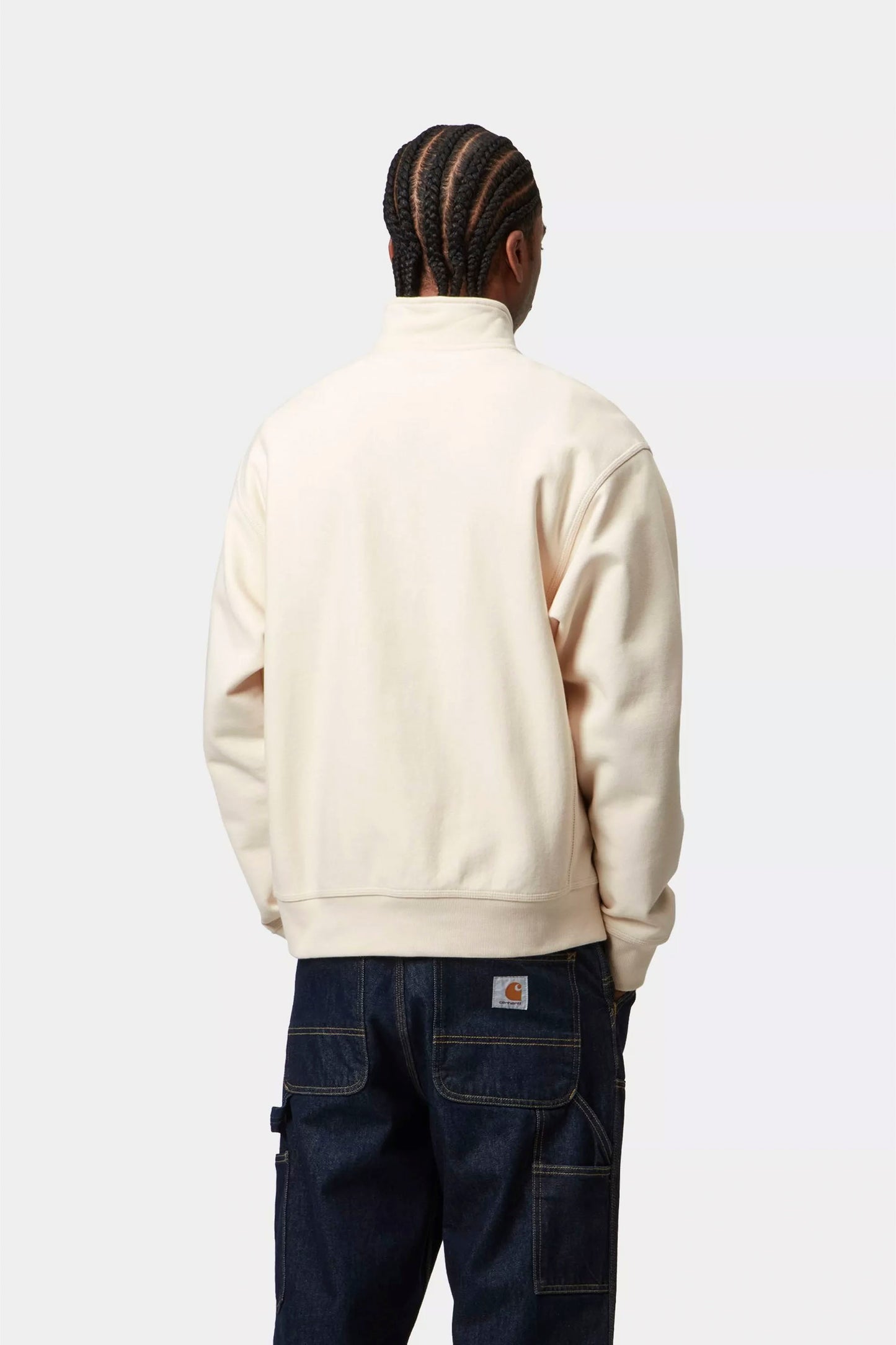 Carhartt WIP Half Zip American Script Sweat - back view showing loose boxy silhouette and brushed fabric