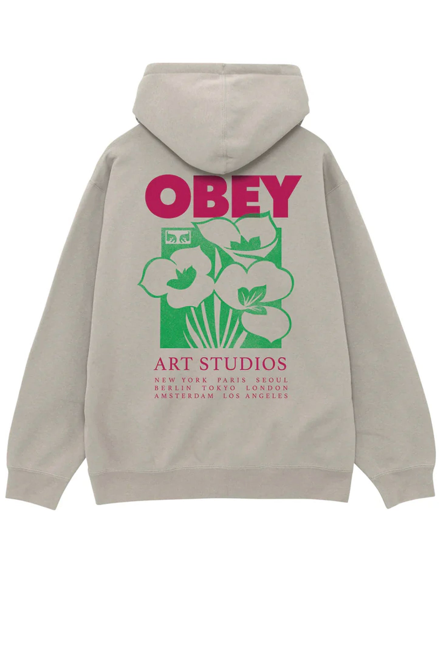 Beige hoodie with 'Obey' logo and floral design Pukas Surf Shop
