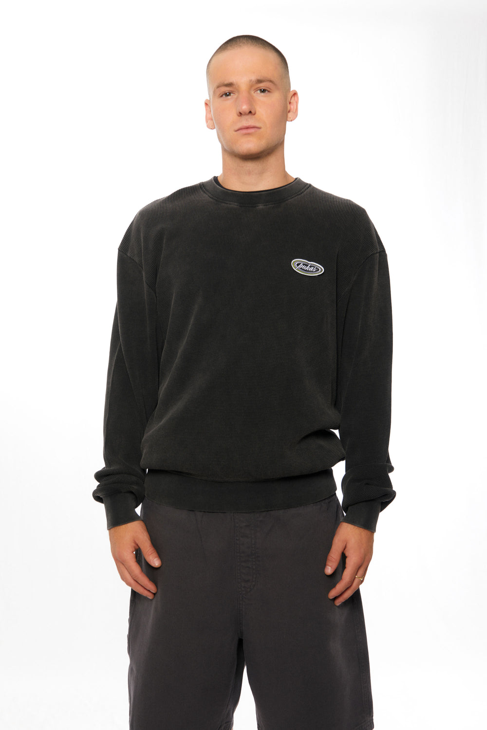 Pukas Surf Shop Man Sweat Pukas Clothing Waffle Crew Black