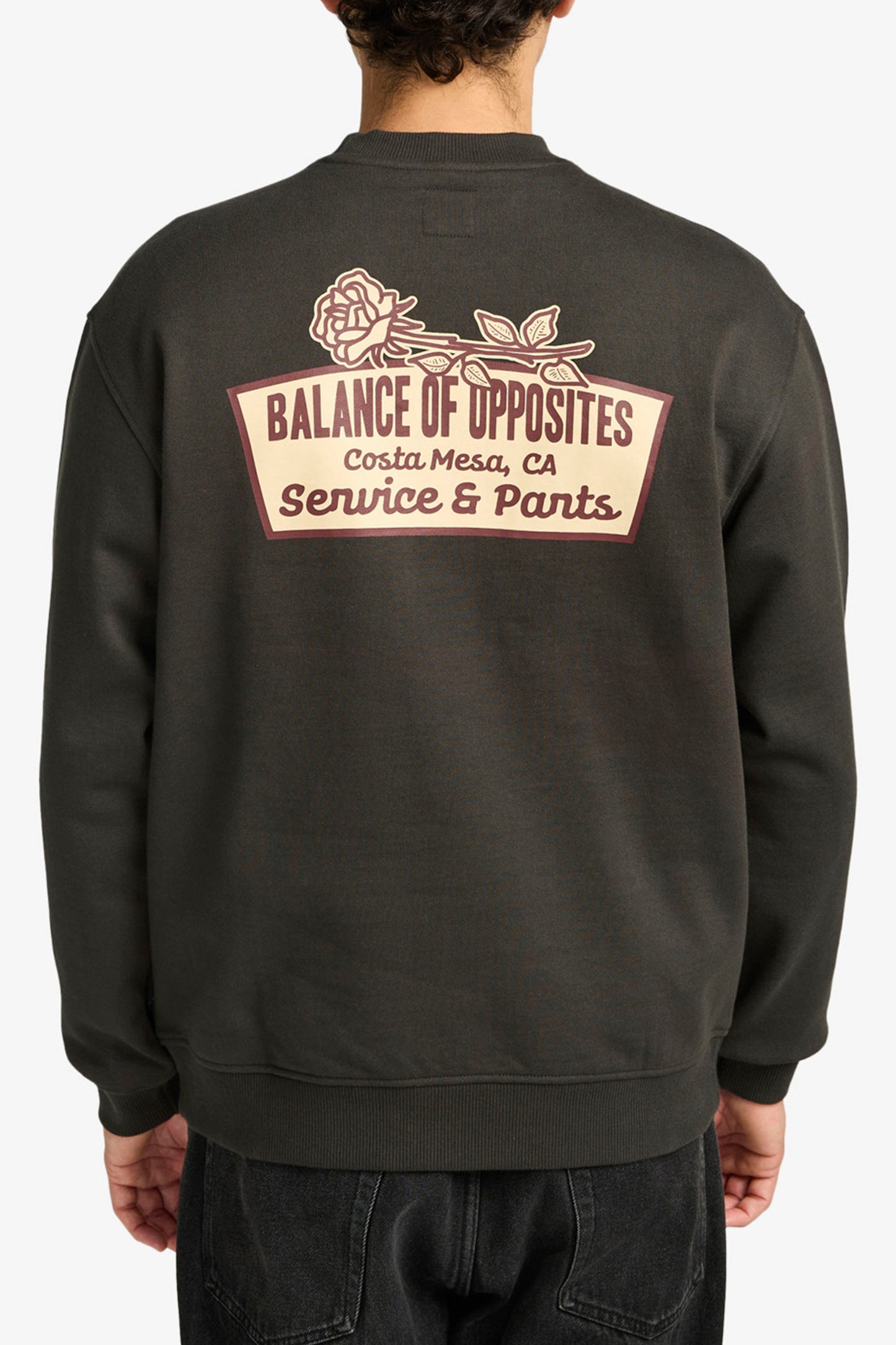 Pukas Surf Shop RVCA Rose Sign sweatshirt black cotton fleece graphic front and back