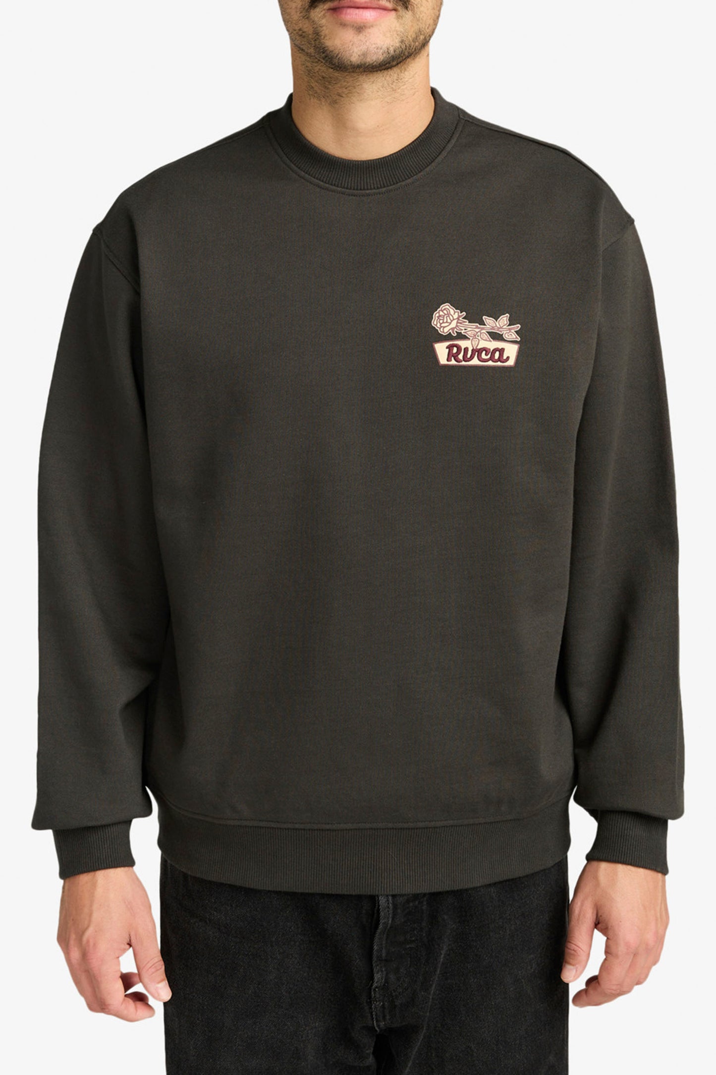 Pukas Surf Shop RVCA Rose Sign sweatshirt black cotton fleece graphic front and back