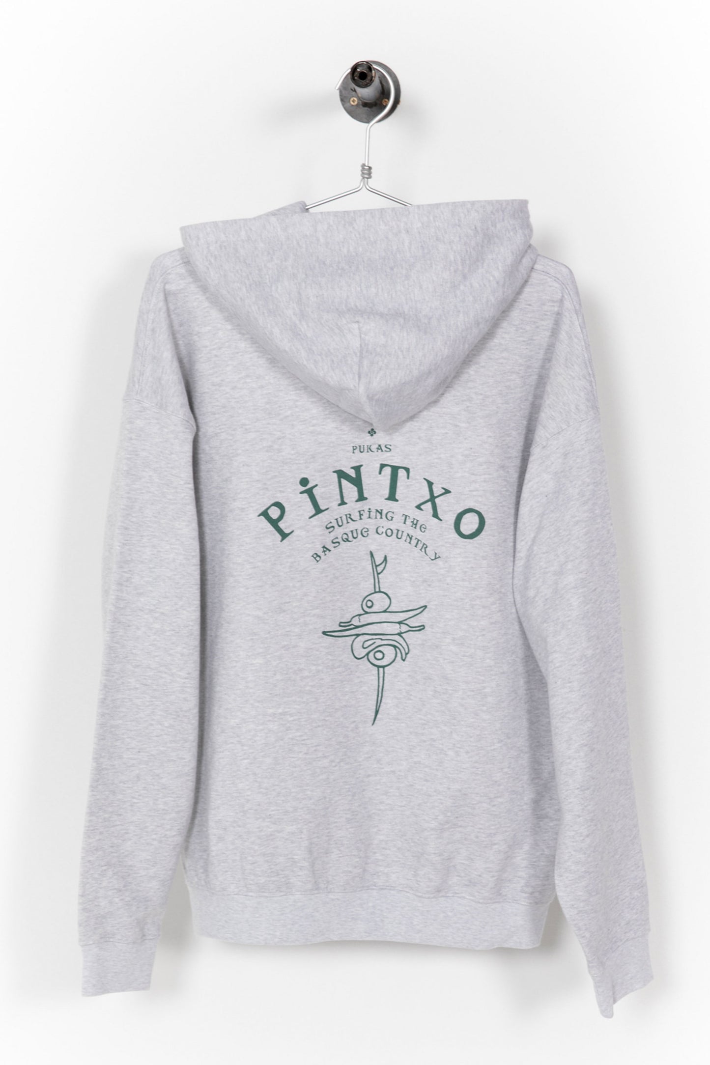Pukas Surf Shop Gray hoodie with 'Pintxo' branding 