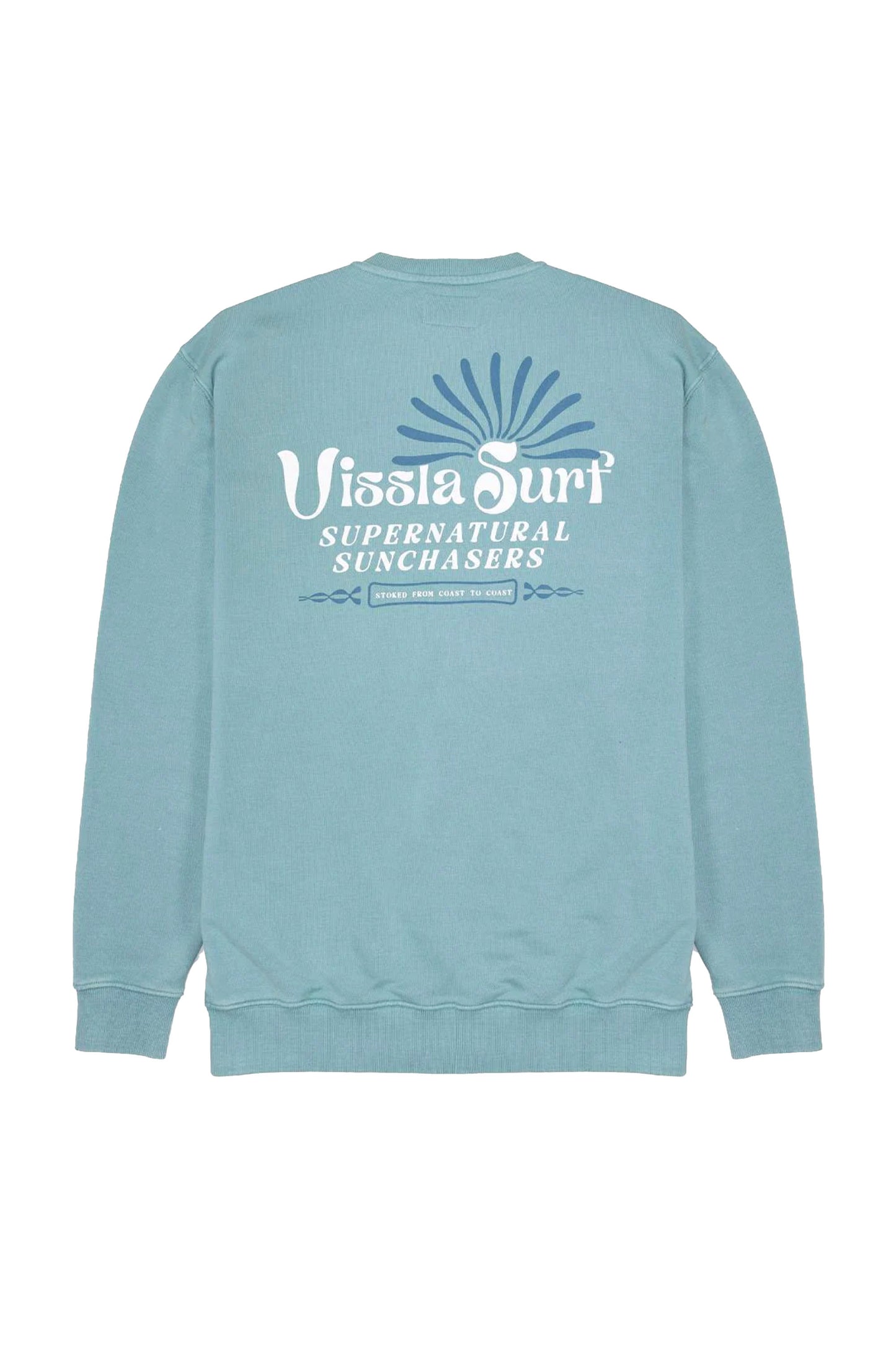 Vissla Pukas Surf Shop Sunchasers Crew Fleece Smokey Jade cozy surf layer