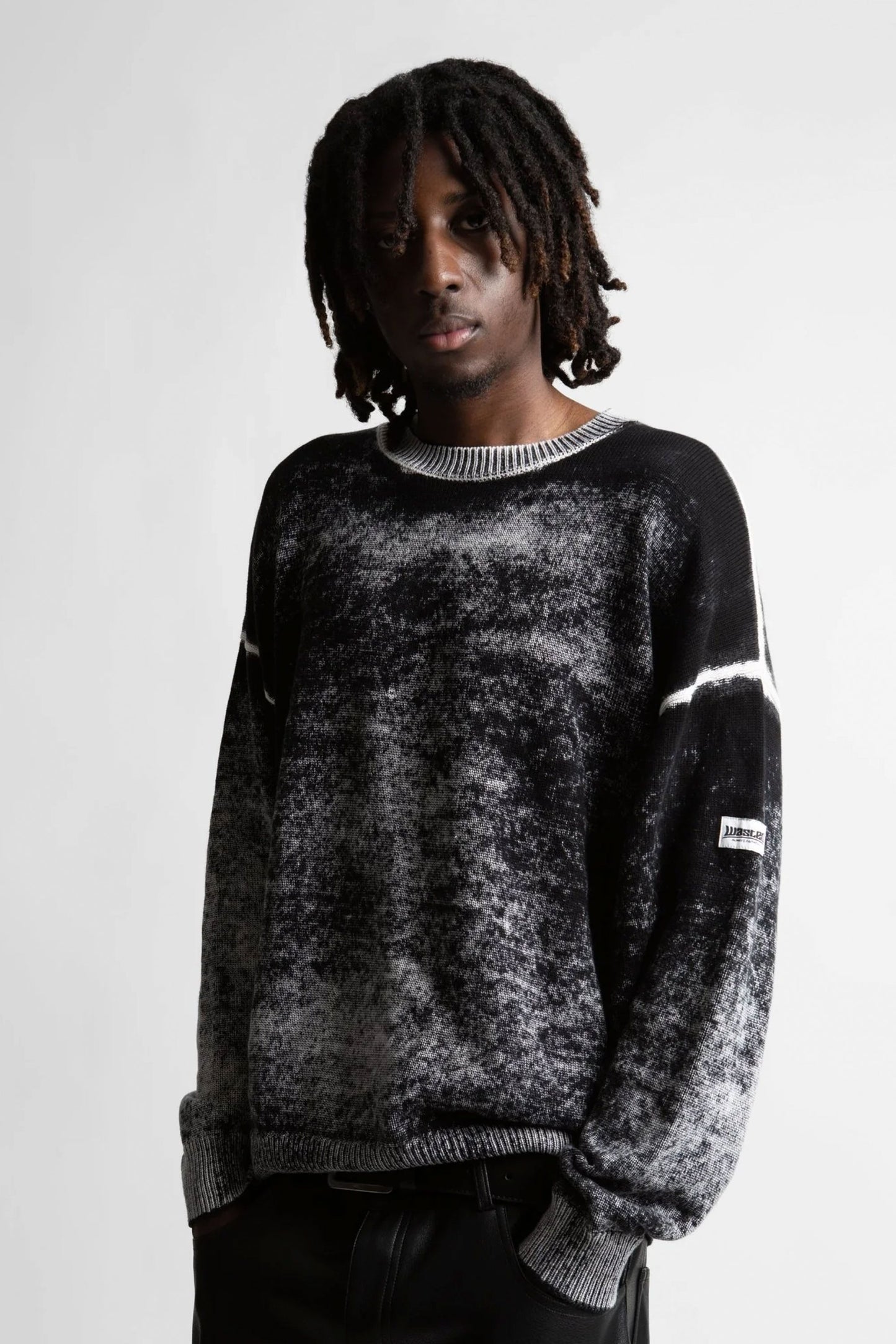 Wasted Paris black and gray marbled sweater with brand logo Pukas Surf Shop