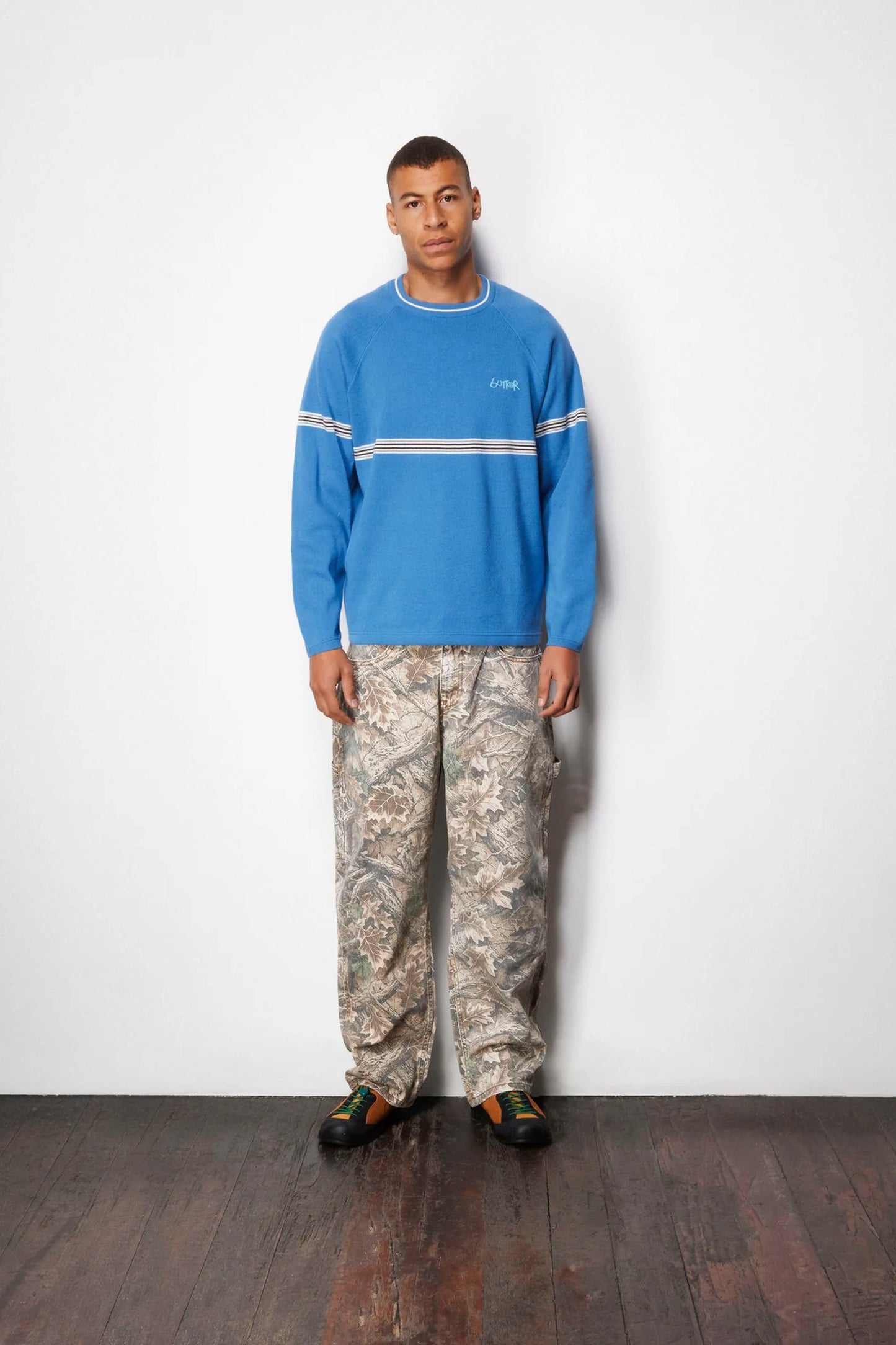 BUTTER Pier Knit Sweater pacific blue men's cotton sweater