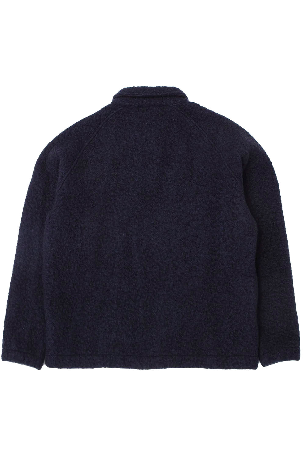 A dark navy blue textured fleece jacket shown from the back, photographed against a solid white background.