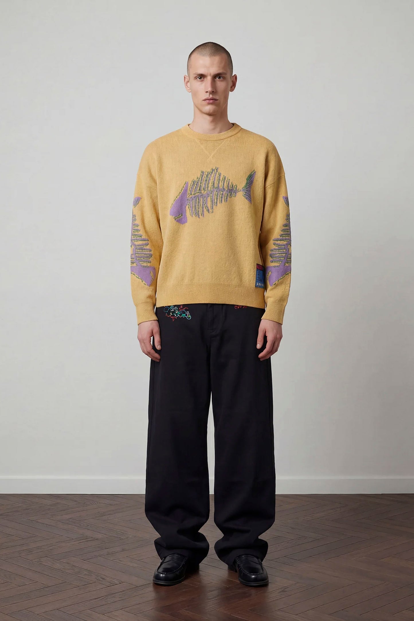 Pas de Mer Fish Jumper sweater in light yellow for men
