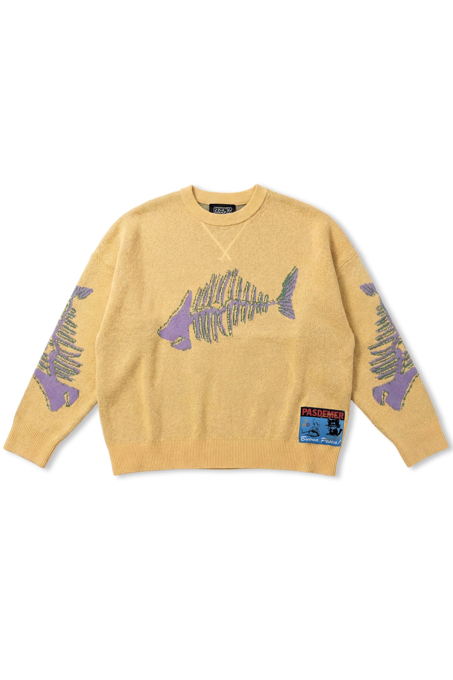 Pas de Mer Fish Jumper sweater in light yellow for men
