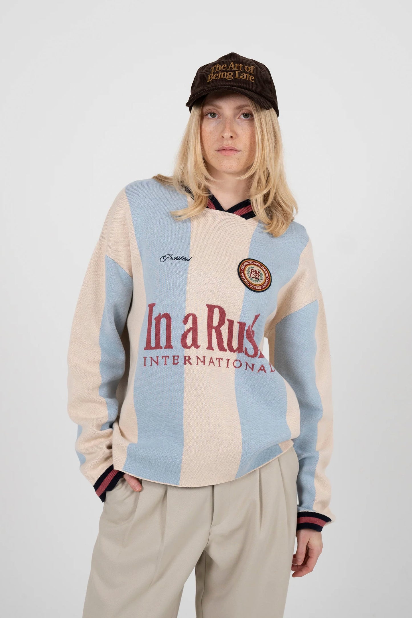 PROHIBITED blue knit trikot sweater - men's coastal lifestyle clothing at Pukas Surf Shop
