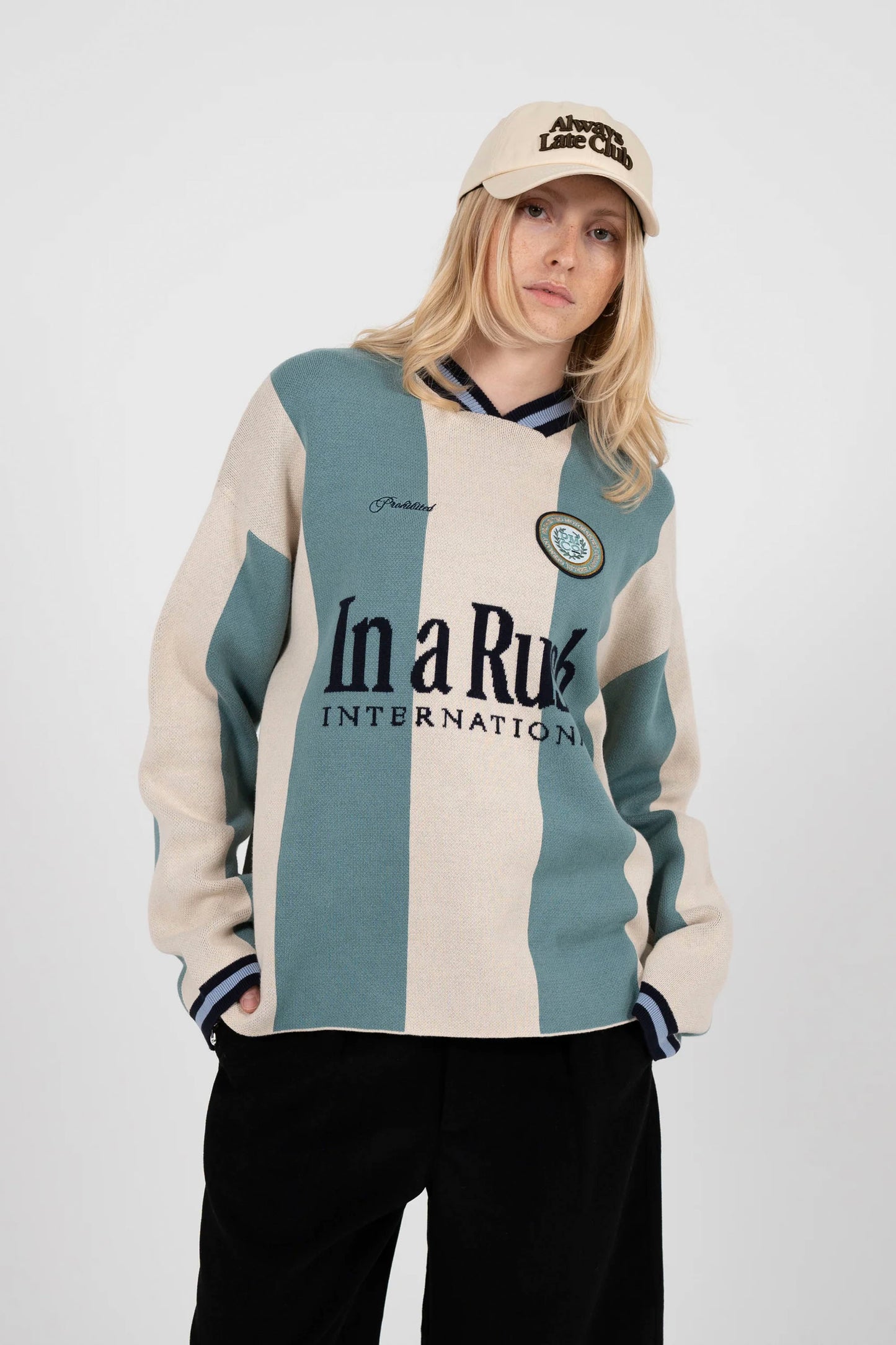 PROHIBITED matcha knit trikot sweater - men's coastal lifestyle clothing at Pukas Surf Shop
