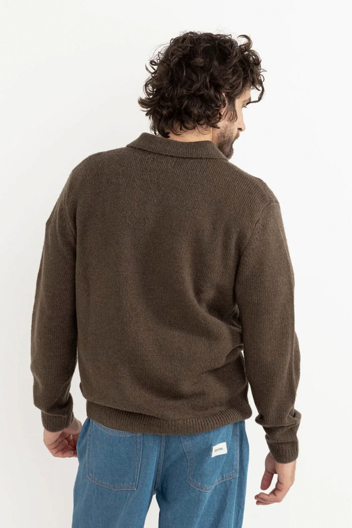 RHYTHM Quarter Zip Knit in dark brown - men's mohair blend sweater with collared quarter-zip