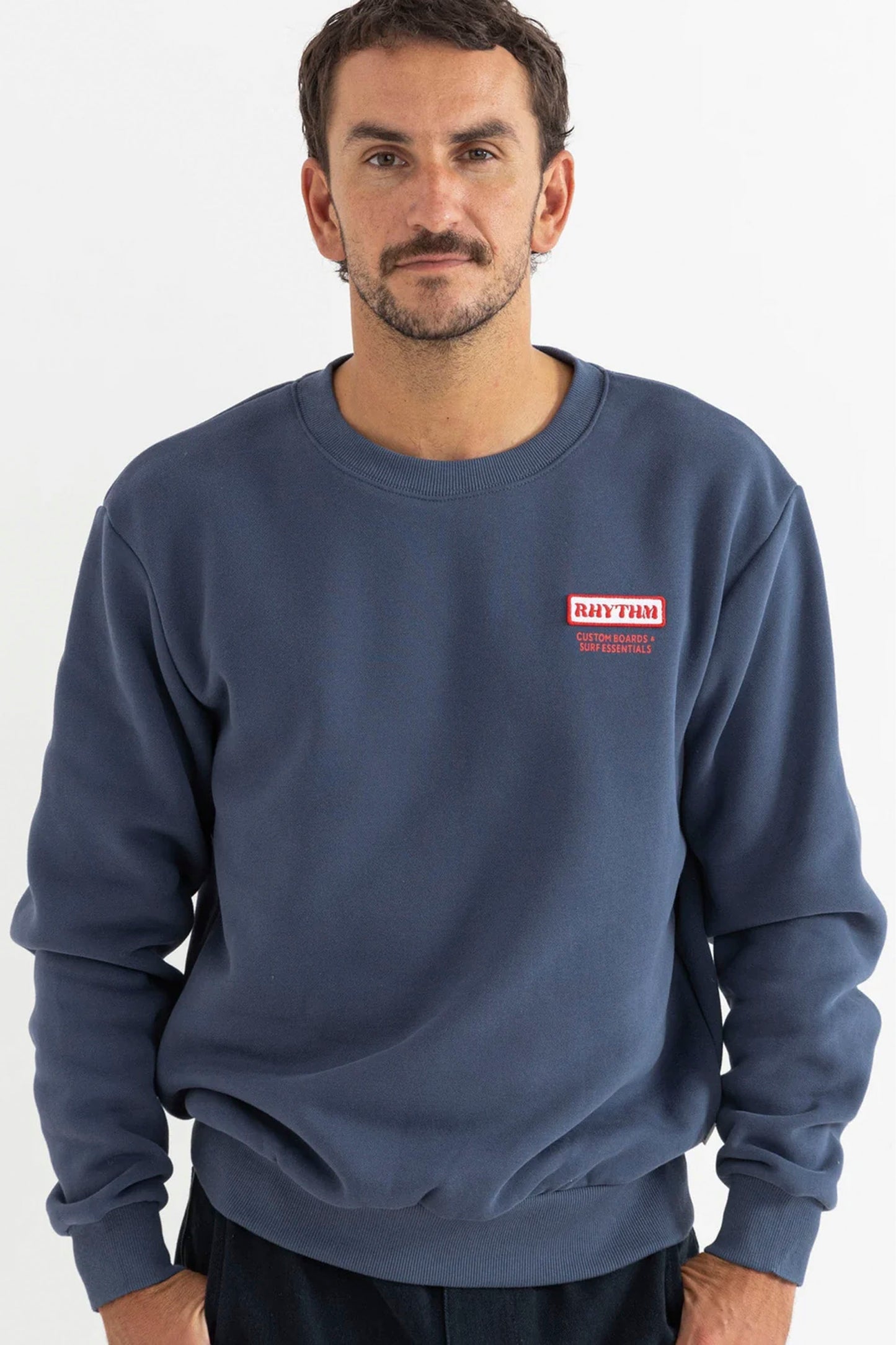 RHYTHM Mechanics Crew Fleece in indigo - men's crew neck sweatshirt for surf lifestyle and coastal comfort
