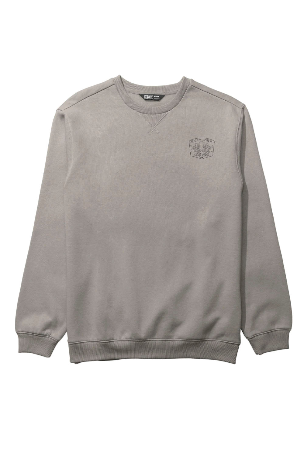 Gray sweatshirt with a small logo on a white background