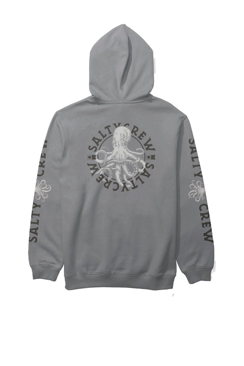 Gray hoodie with 'Salty Crew' branding on a white background
