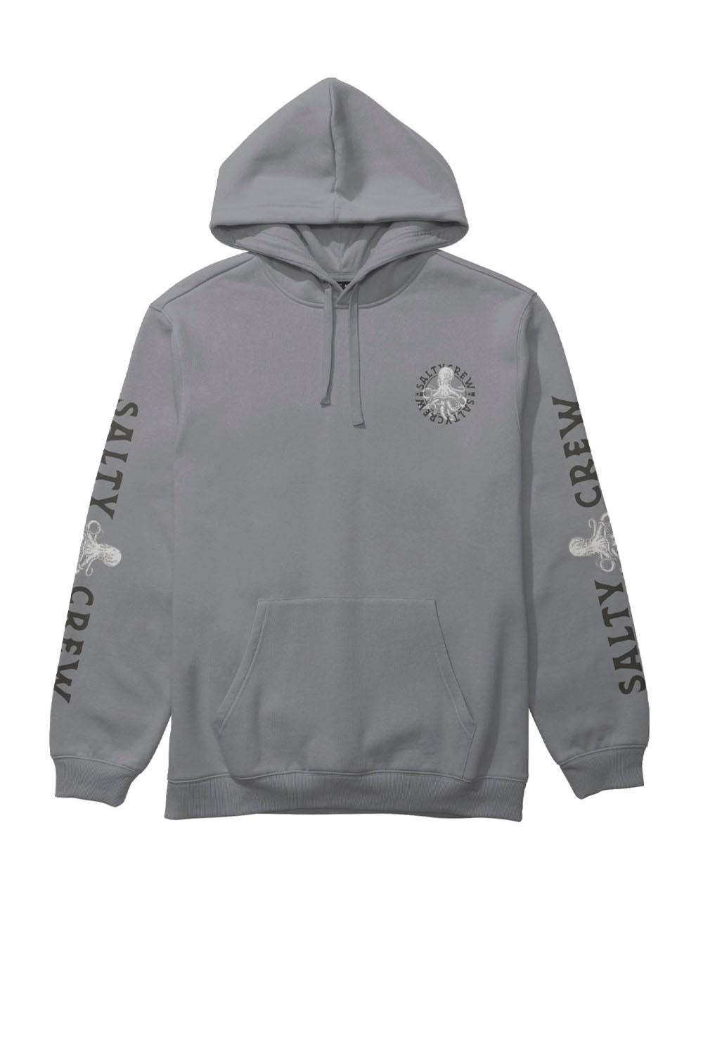 Gray hoodie with Salty Crew logo and text on a white background