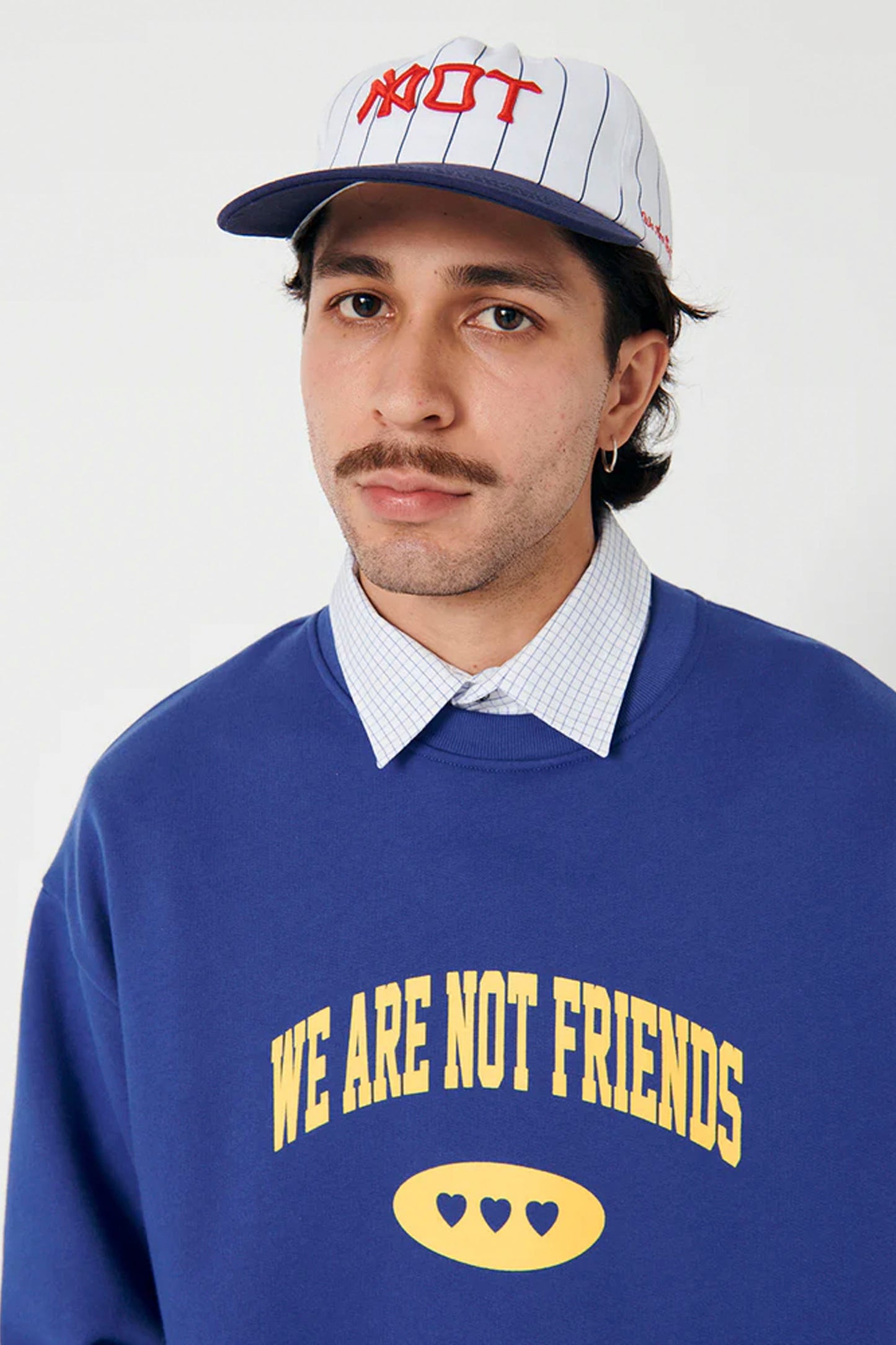 We Are Not Friends U Friends Crewneck – navy graphic sweatshirt, relaxed fit – Pukas Surf Shop