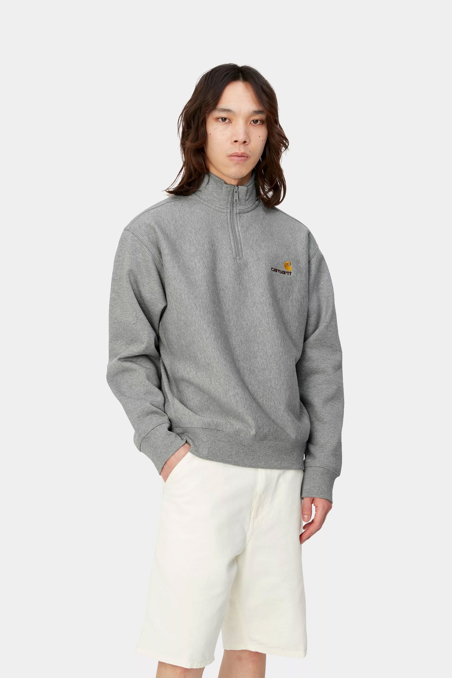 Pukas Surf Shop Carhartt WIP half-zip logo sweatshirt in grey heather