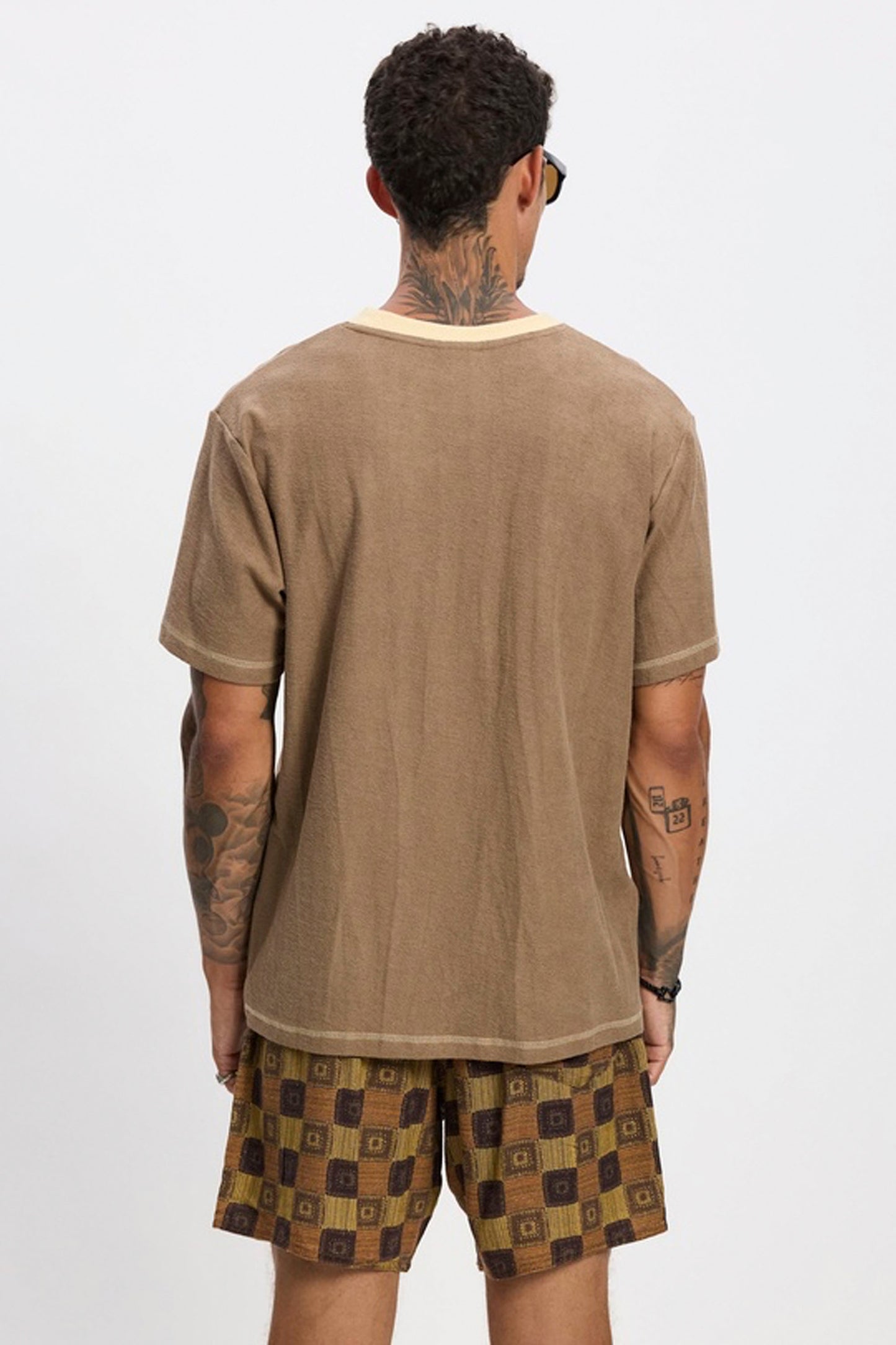 Rhythm terry t-shirt latte - detail of pure cotton fabrication and vintage terry texture