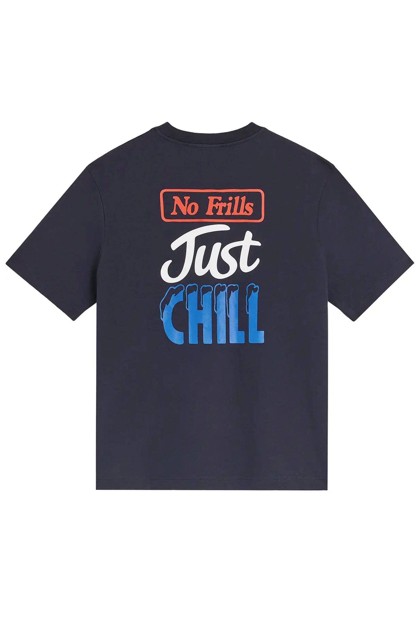 BASK IN THE SUN Chill Tee Midnight – Organic cotton jersey tee with Max Blackmore chill artwork print, back view