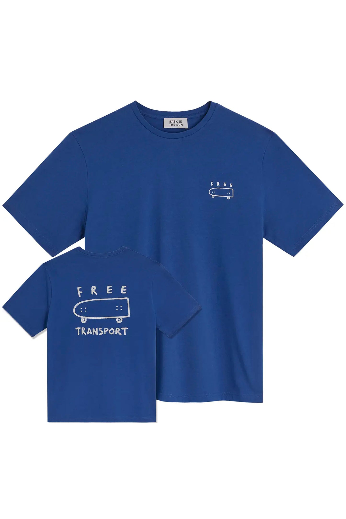 Bask In The Sun Free Tee in Cobalt – organic cotton jersey men's tee, front view | Pukas Surf Shop