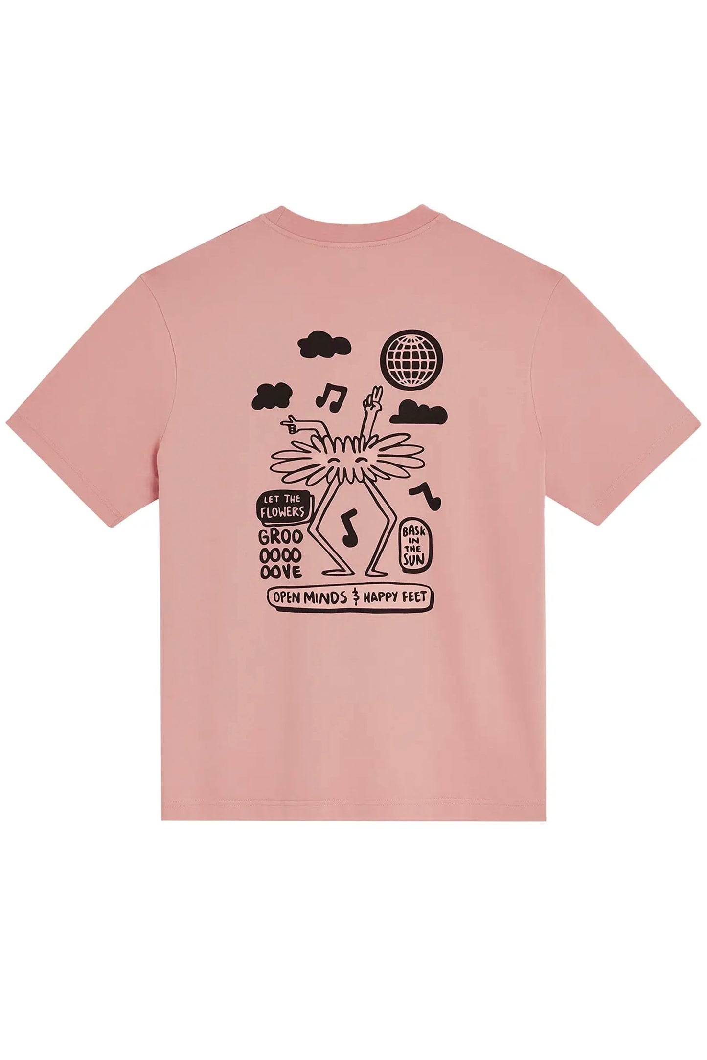 Bask In The Sun Groove Tee in Flamingo – organic cotton graphic tee, back view | Pukas Surf Shop