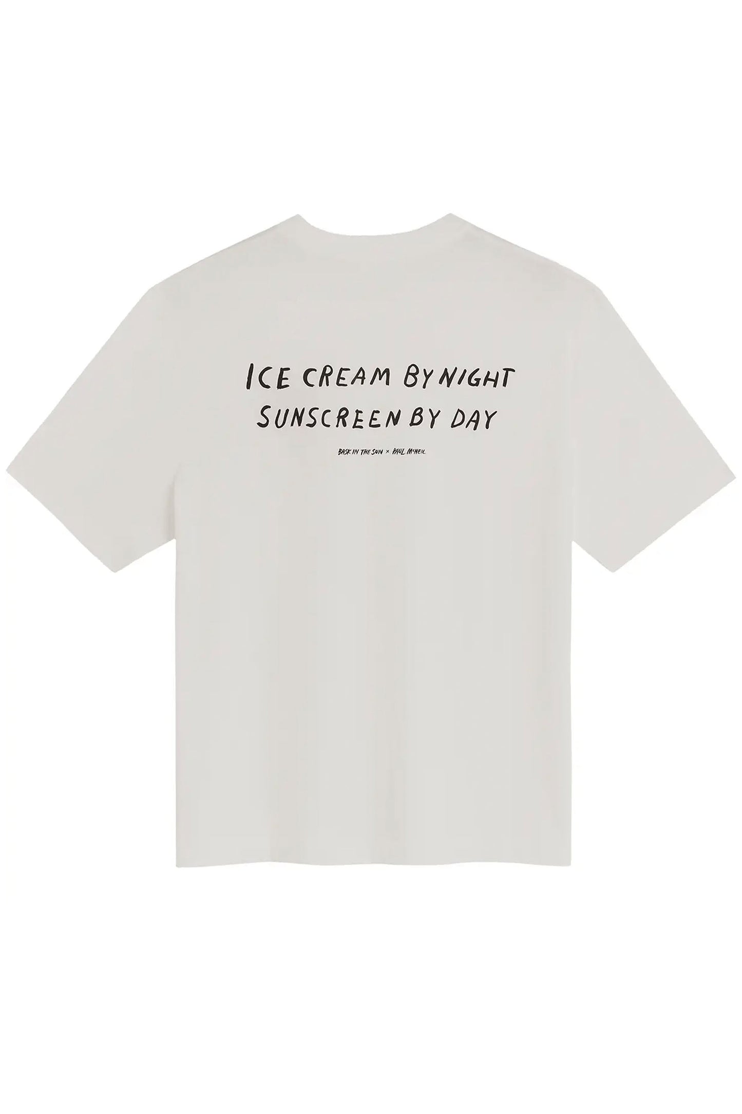 BASK IN THE SUN Icecream Tee Natural – Relaxed fit organic cotton tee with Paul McNeil ice cream artwork print, back view