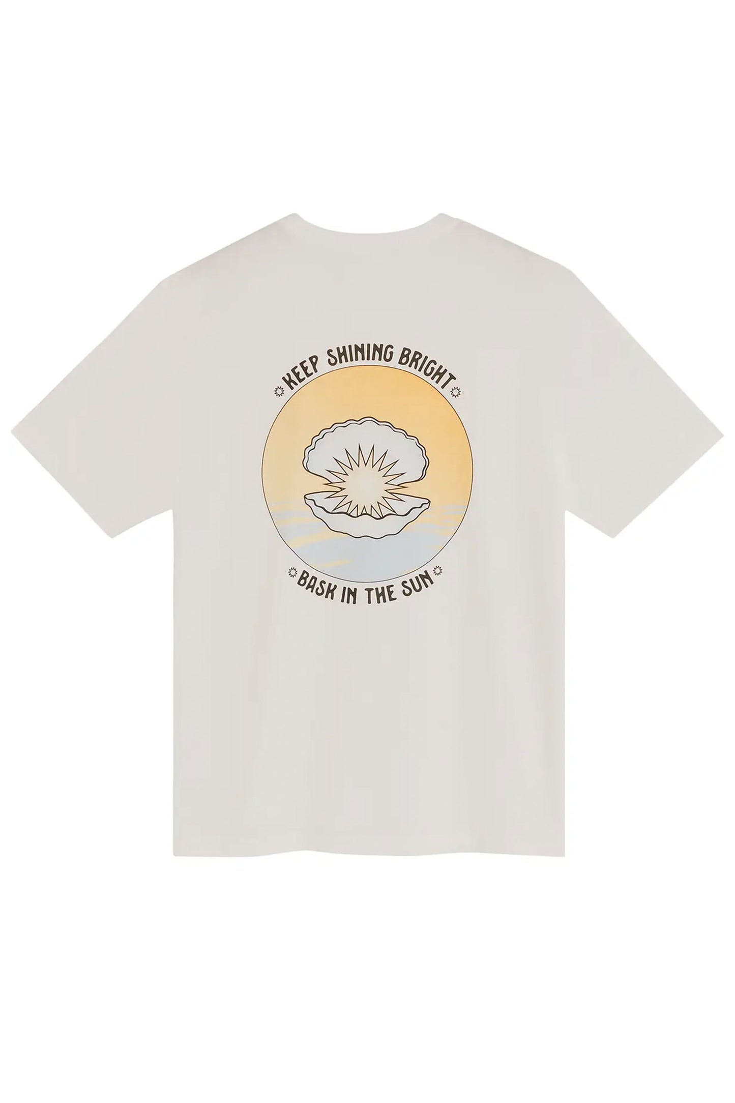 BASK IN THE SUN Shell Tee Natural – Relaxed fit organic cotton tee with Tigre Indigo shell artwork print, back view