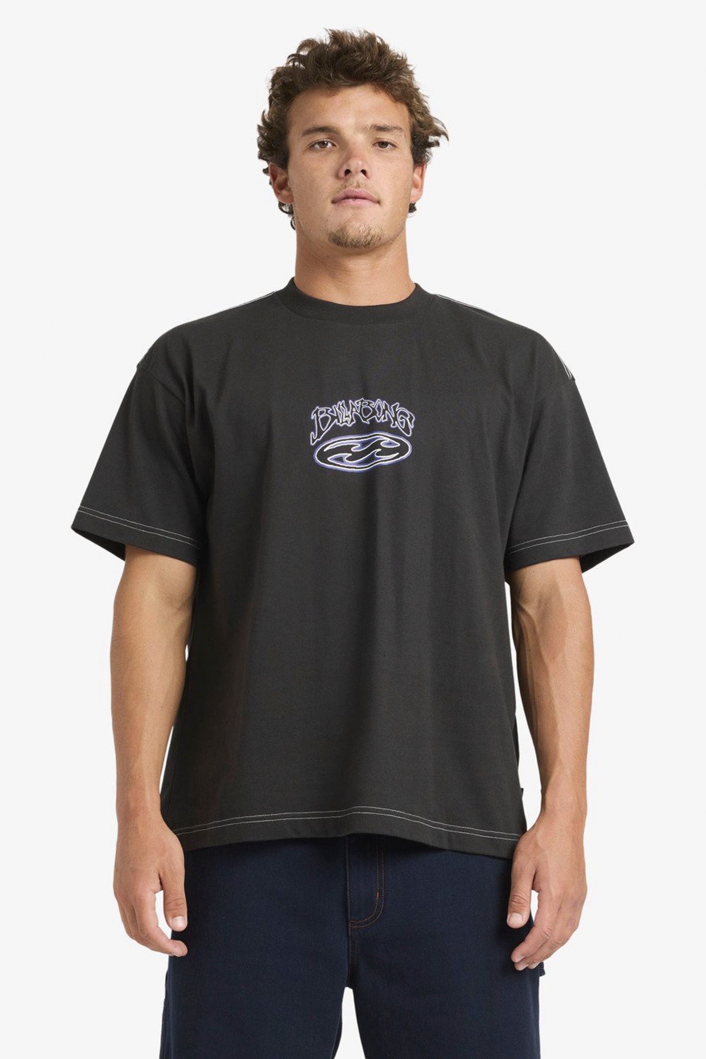 Billabong Bad Dog OG tee in Black Vintage colorway - front view of men's short sleeve tee with screen-printed graphics