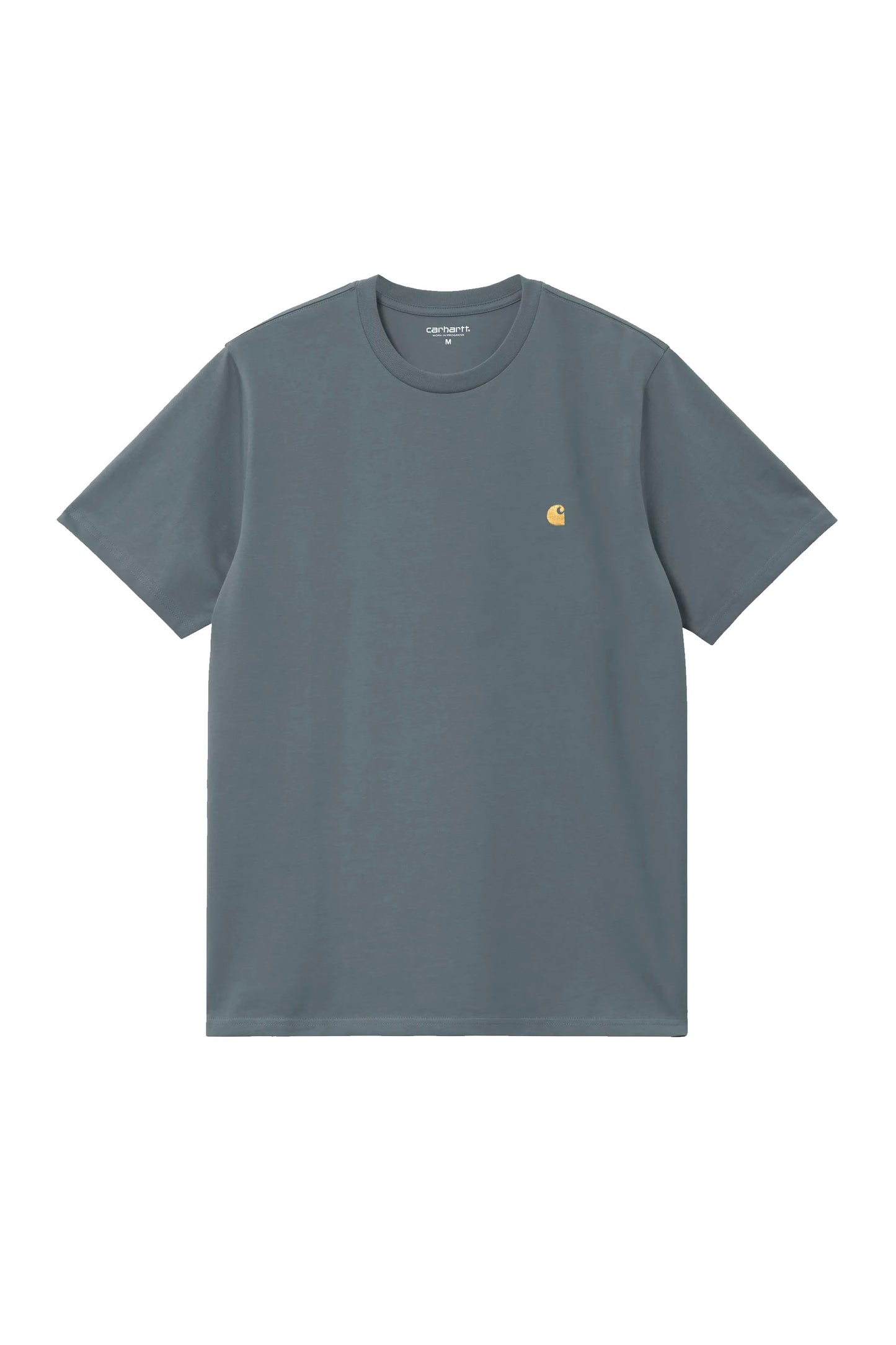 Carhartt WIP Chase T-Shirt in Cozy Blue - front view showing embroidered C Logo and loose fit