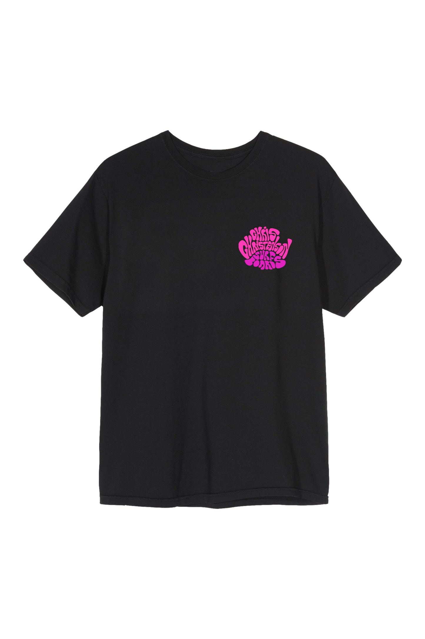 Pukas Surf Shop Christenson  Black t-shirt with a pink logo