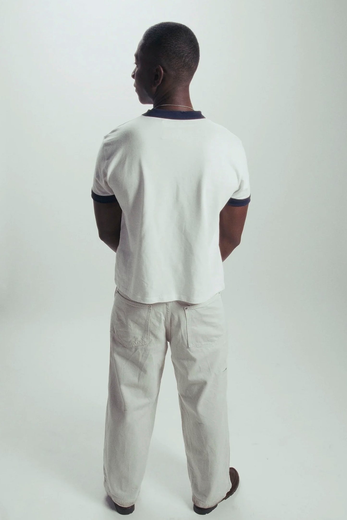 CUCO BOARD CLUB Dust Tee white terry toweling ringer tee navy contrast ribbing unisex coastal style