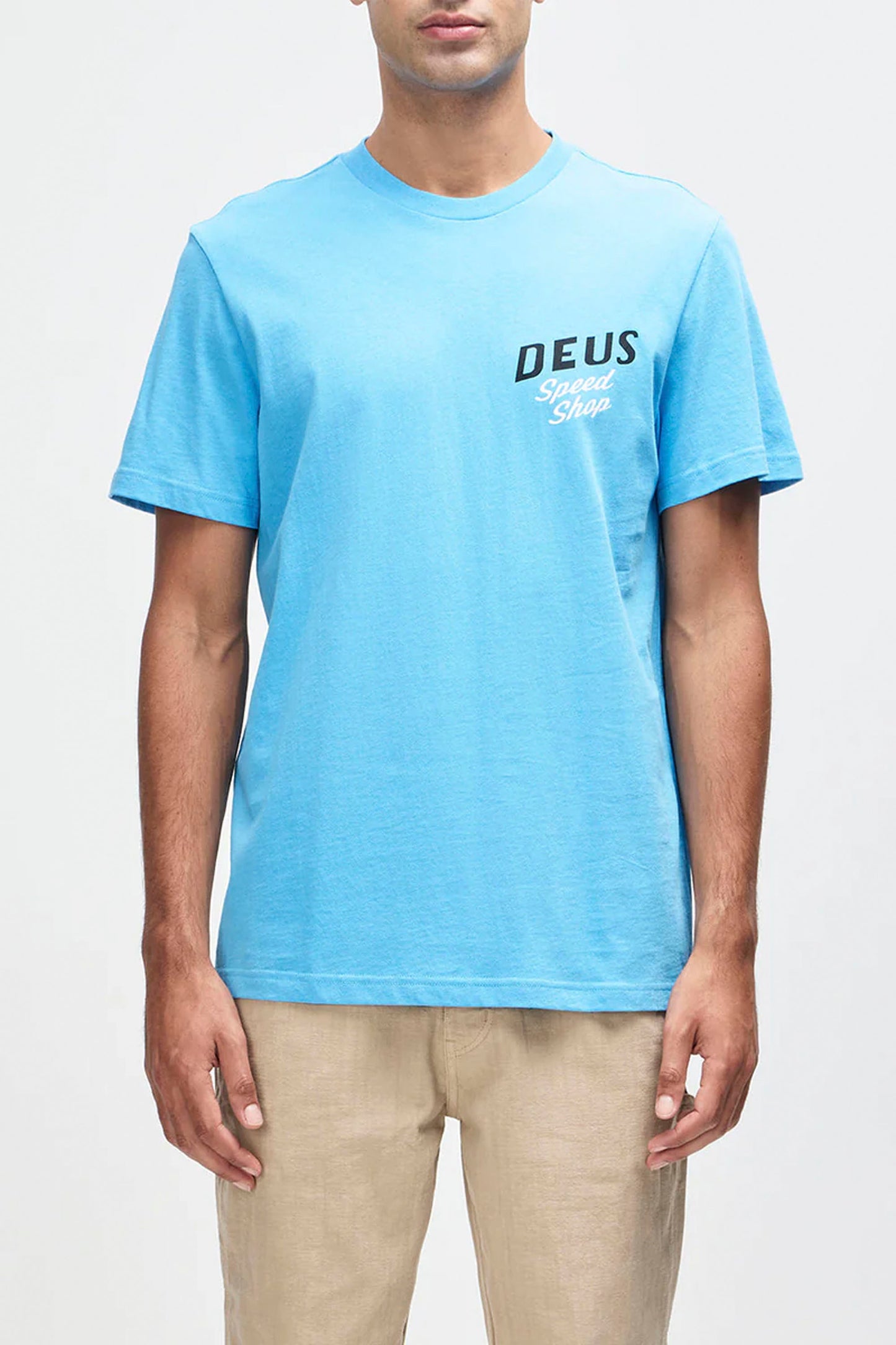 Deus Dogleg tee in bonie blue for men - surf and moto lifestyle apparel at Pukas Surf Shop
