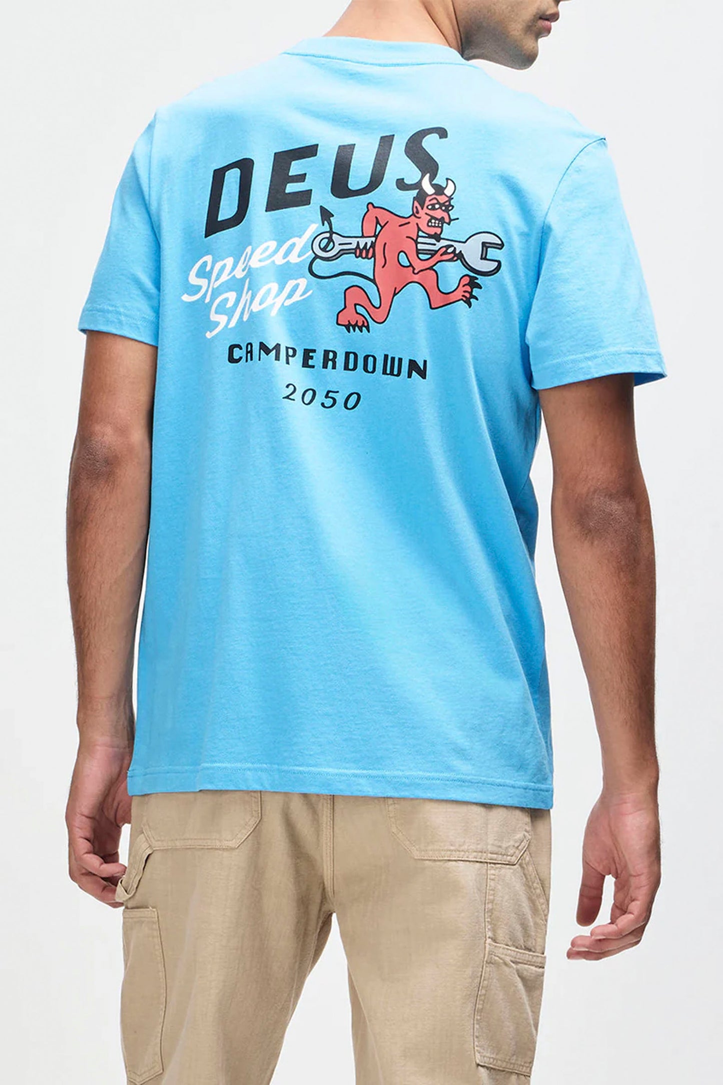 Deus Dogleg tee in bonie blue for men - surf and moto lifestyle apparel at Pukas Surf Shop
