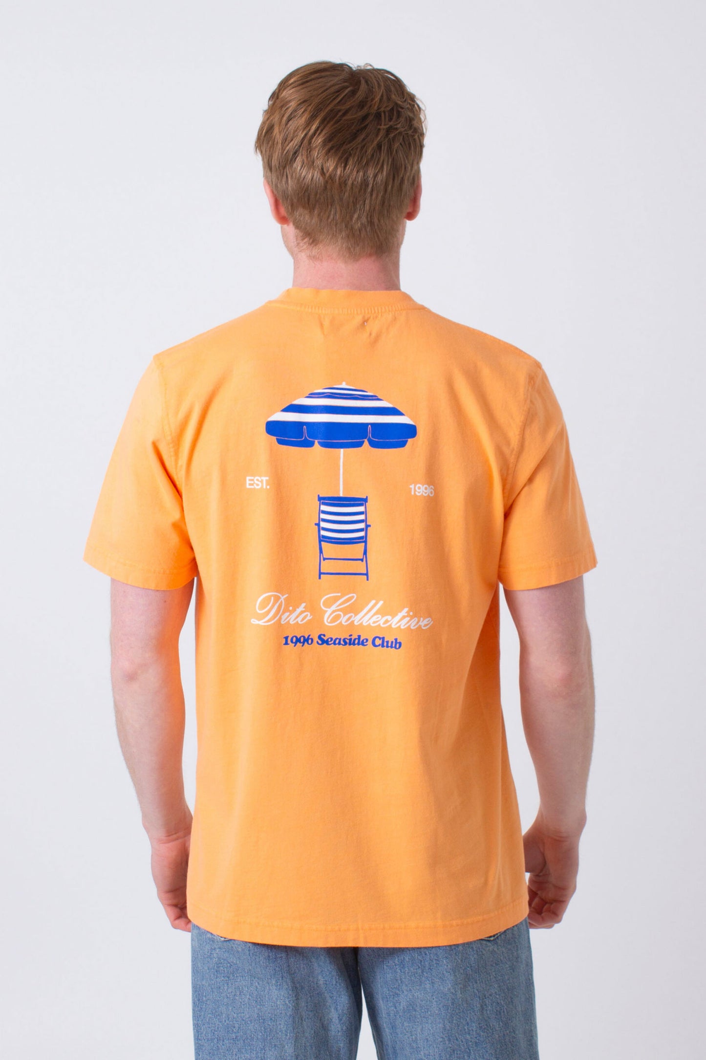Dito Collective Sun Umbrella Tee Orange – men's graphic surf tee at Pukas Surf Shop