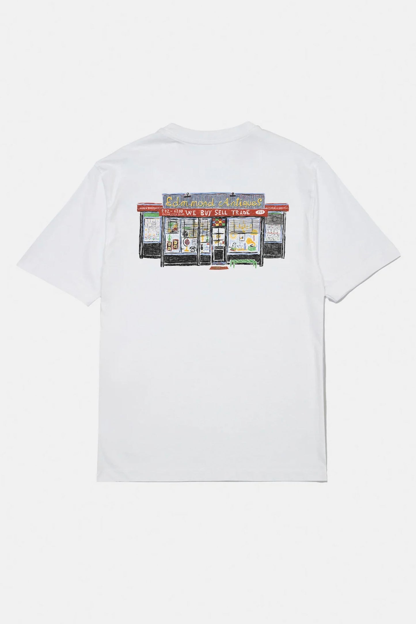 Edmmond Antiques Tee in plain white — men's vintage graphic tee at Pukas Surf Shop
