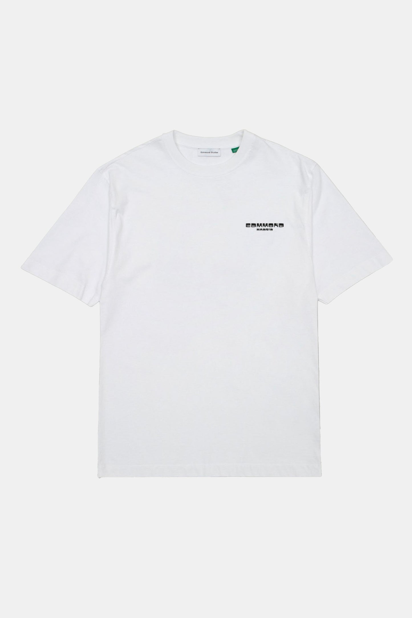 EDMMOND Melomaniac plain white tee - front view showing chest logo and regular fit