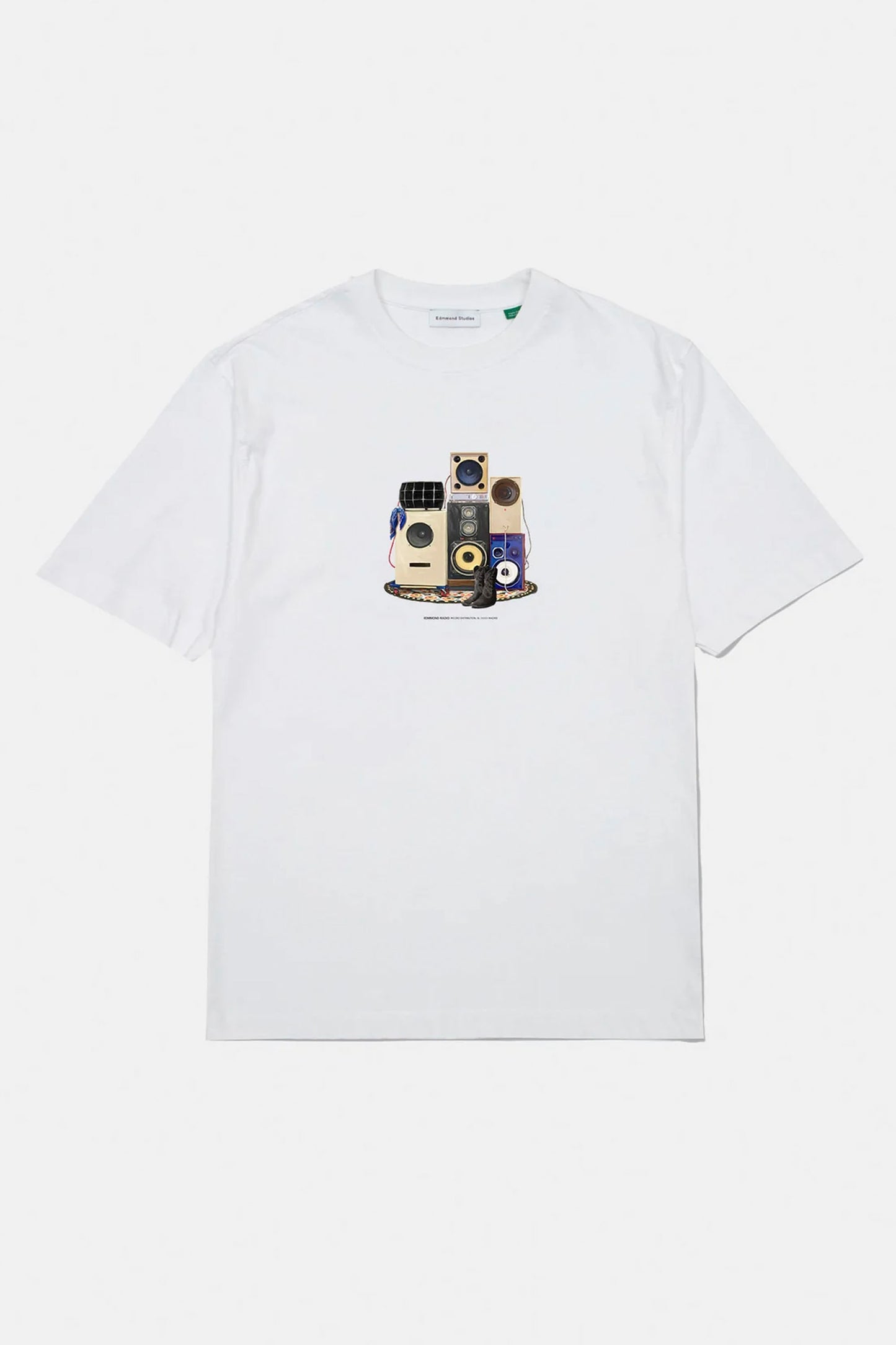 Edmmond Sound System Tee in plain white — men's graphic tee at Pukas Surf Shop